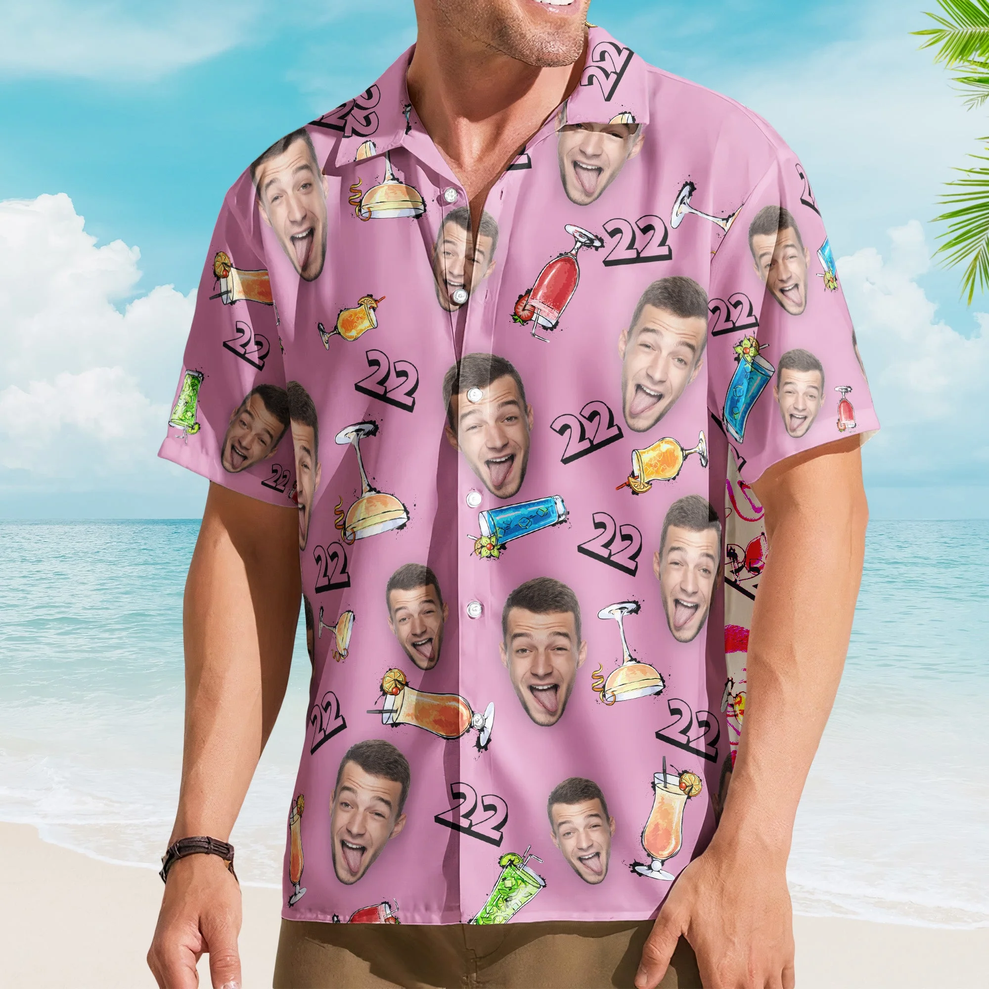 Birthday Party Drinks Custom Face Funny Birthday Gift- Custom Photo Hawaiian Shirts - Image 2