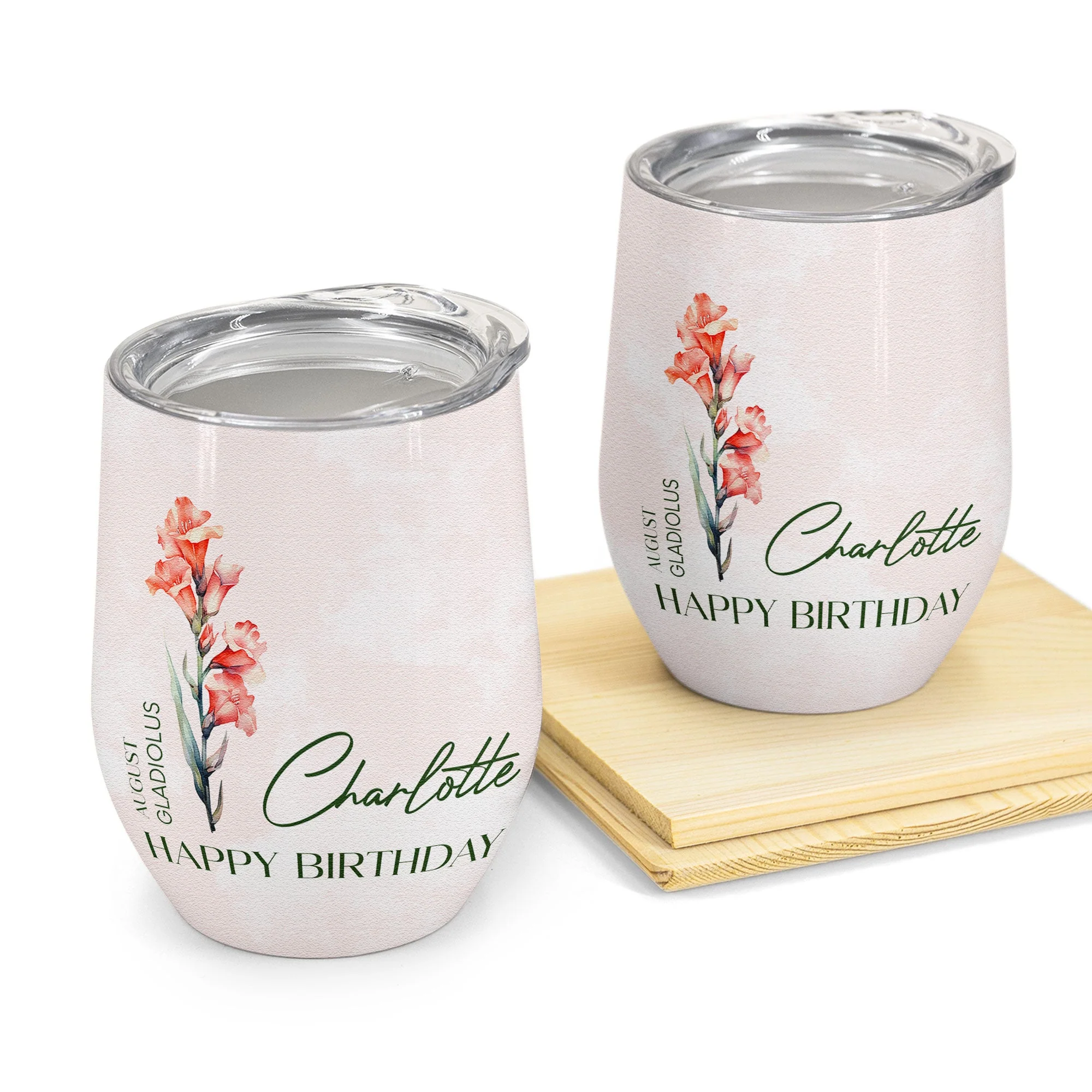 Birthflower Custom Name Birthday Gift For Mom Friend - Personalized Wine Tumbler - Image 2