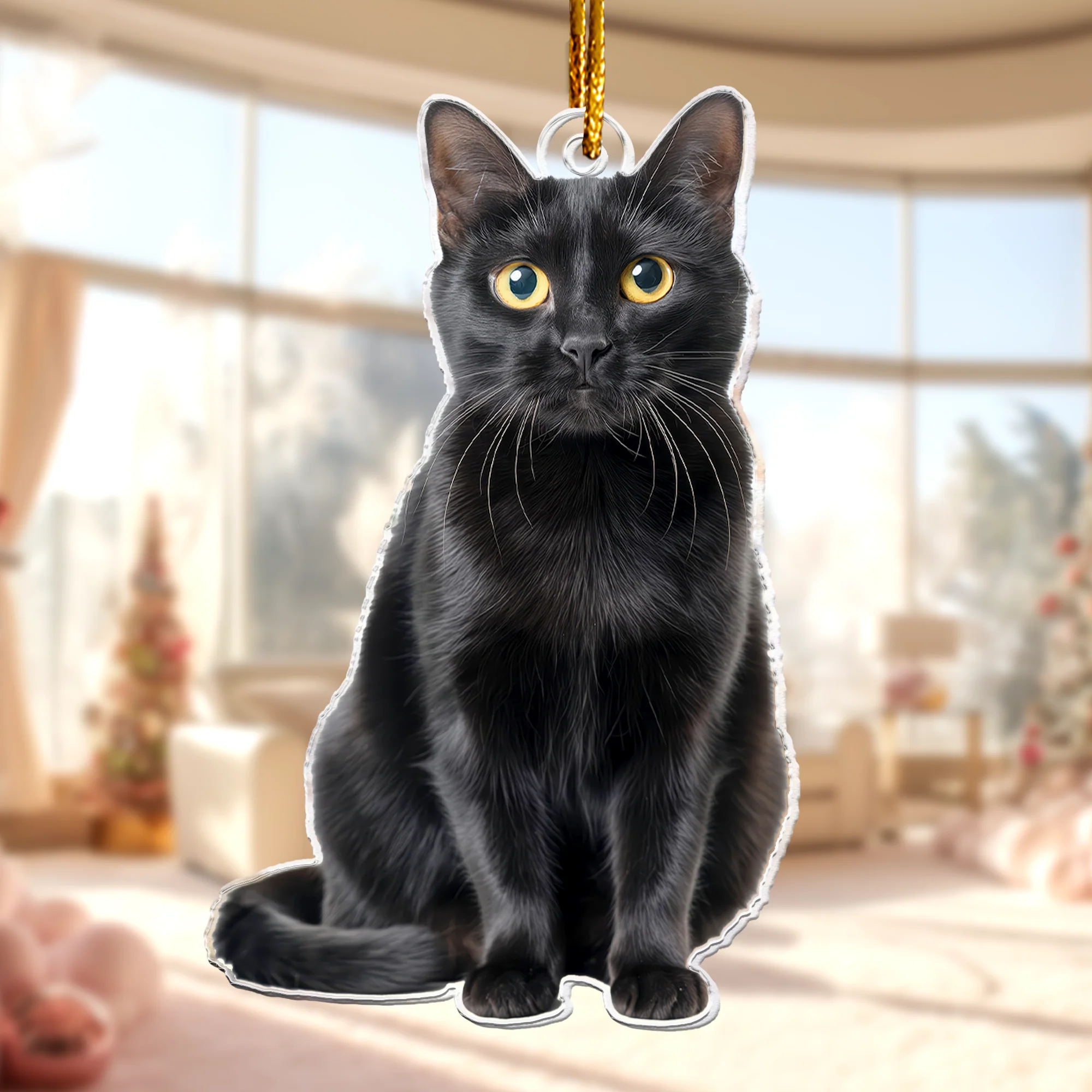 Black Cat Ornament Christmas Keepsake - Personalized Acrylic Photo Ornament - Image 4