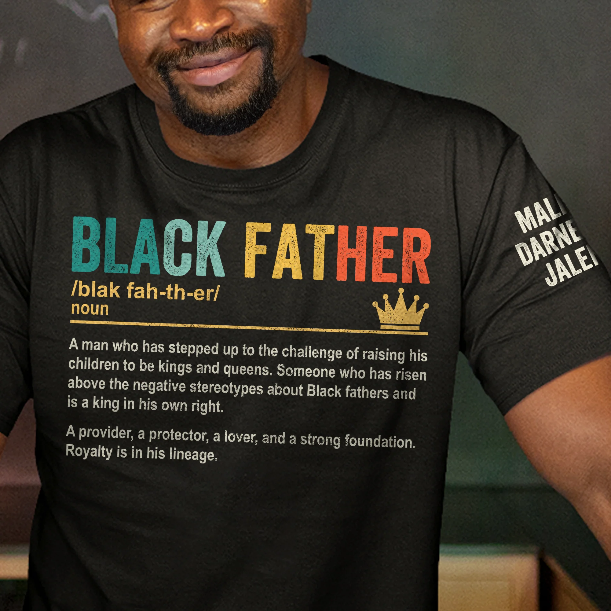 Black Father Custom Kids' Names - Personalized Shirt - Image 3