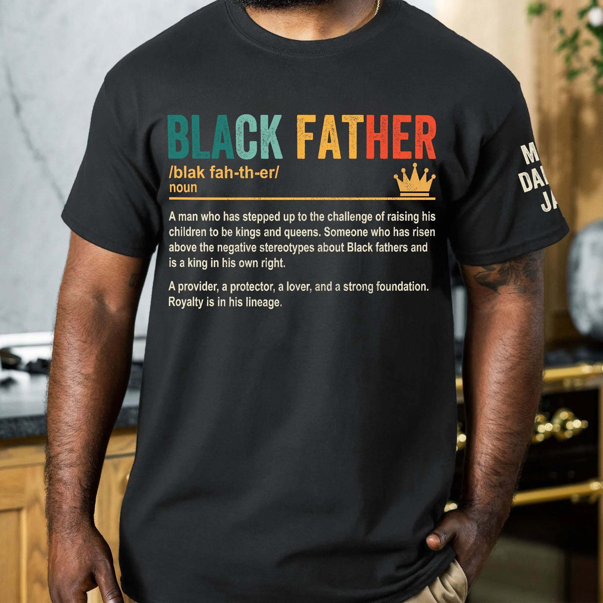 Black Father Custom Kids' Names - Personalized Shirt - Image 4