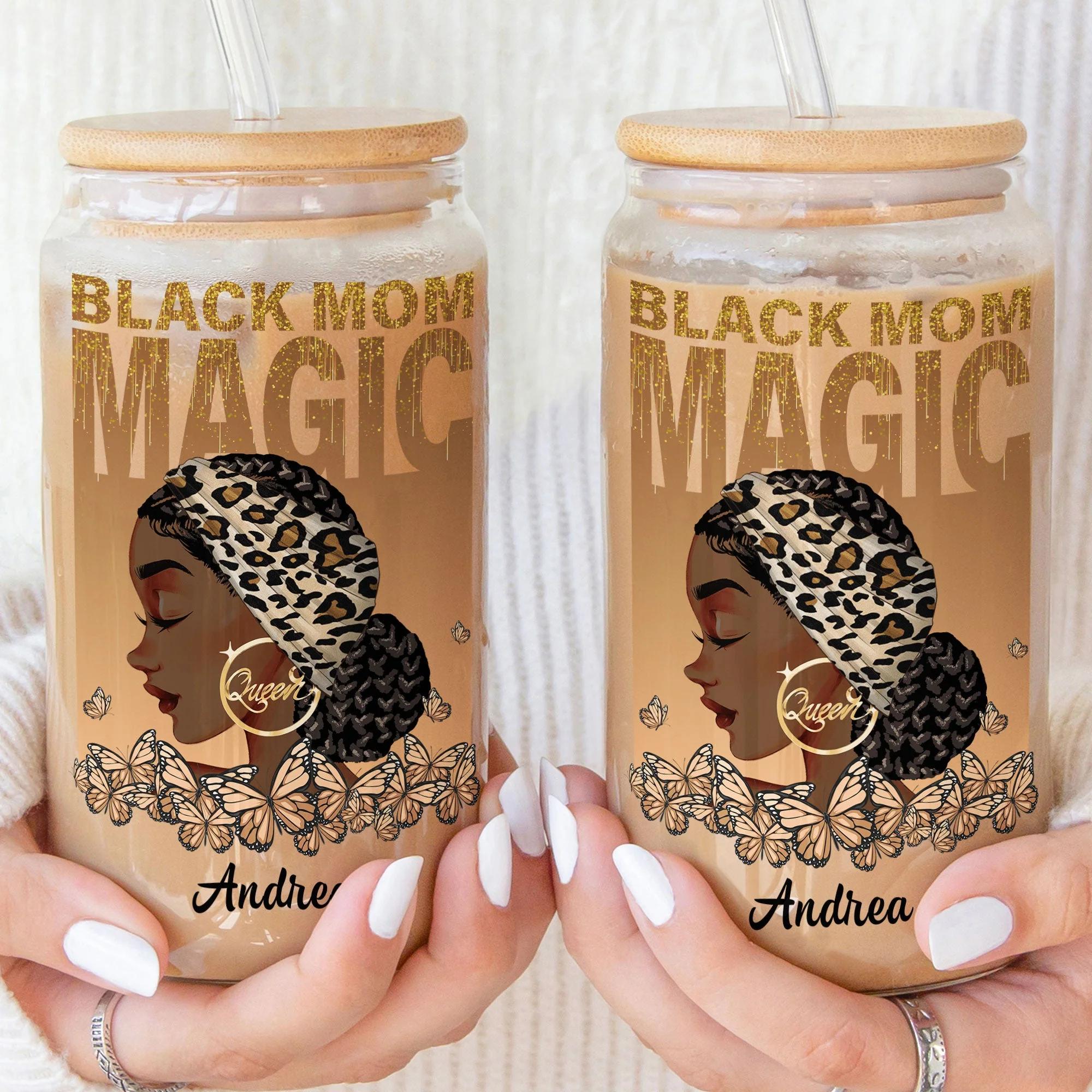 Black Mom Magic - Personalized Clear Glass Cup - Image 4