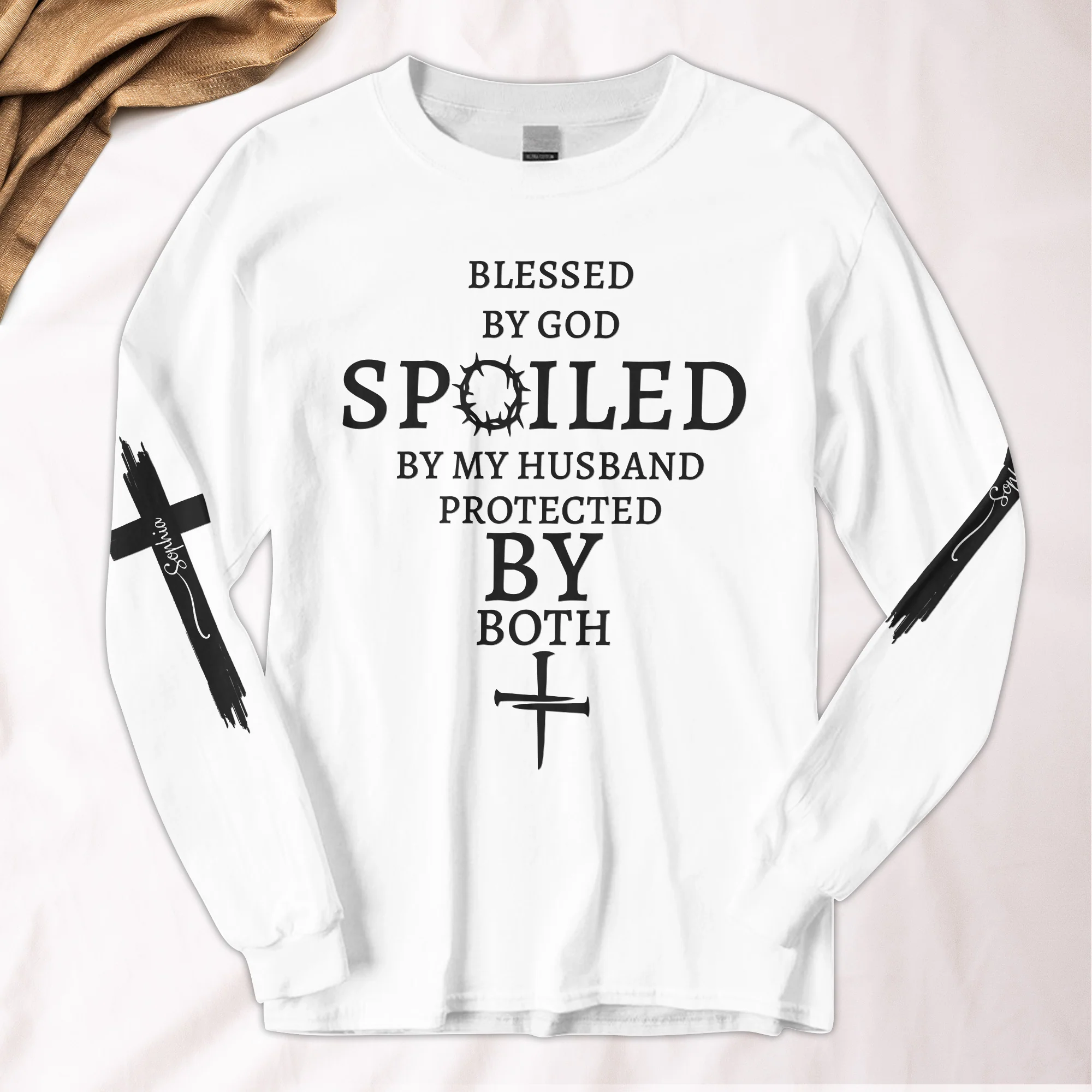 Blessed By God Spoiled By My Husband Custom Her Name - Custom Long Sleeve T-Shirt - Image 2