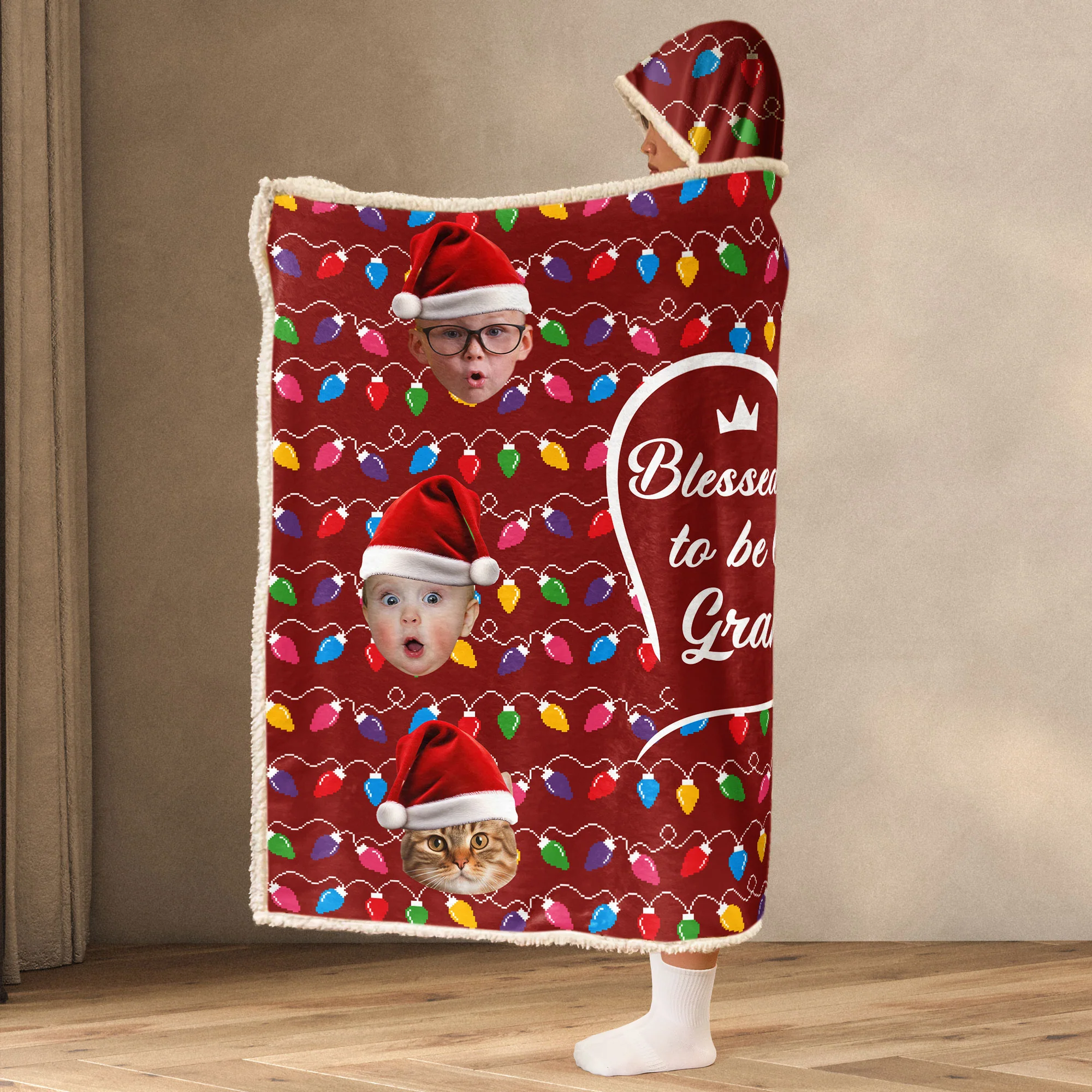 Blessed To Be Called Grandma Led Light Custom Kids - Personalized Photo Wearable Blanket Hoodie - Image 2