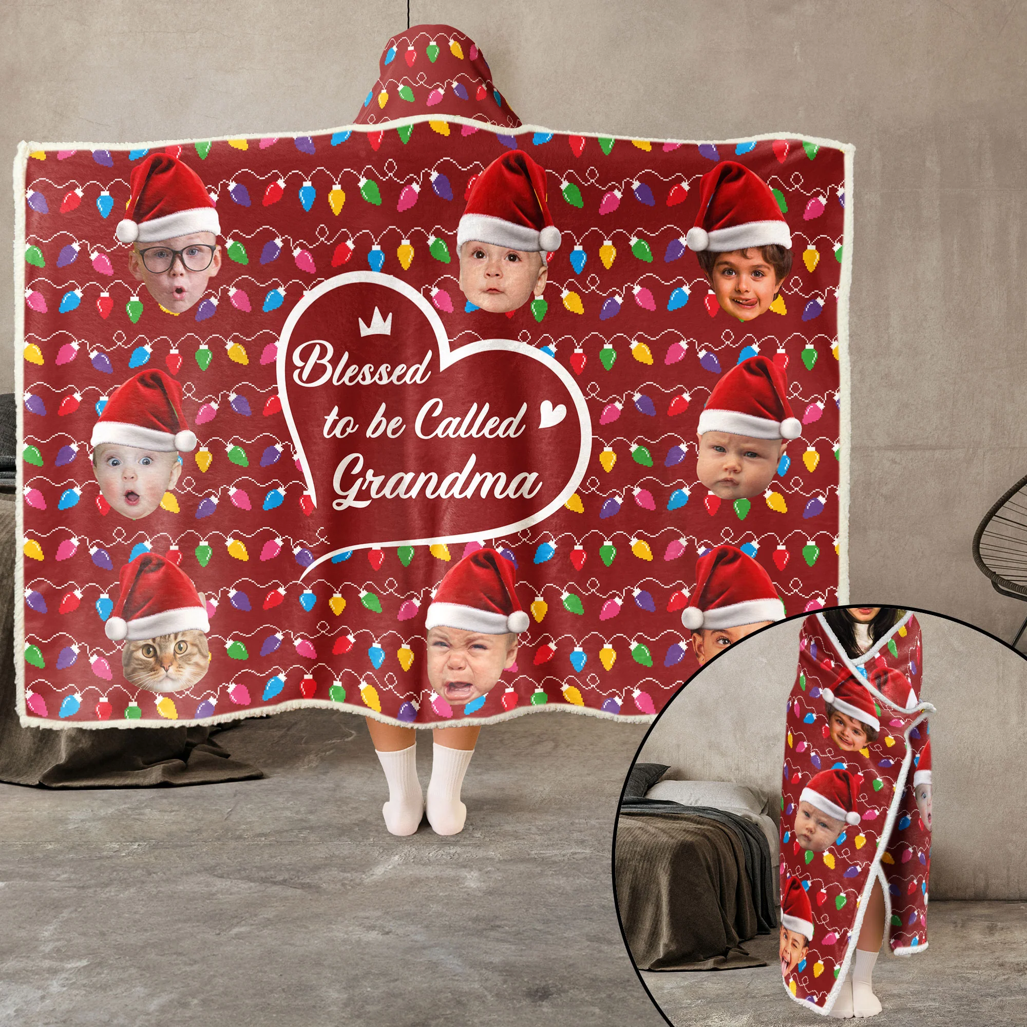 Blessed To Be Called Grandma Led Light Custom Kids - Personalized Photo Wearable Blanket Hoodie - Image 5