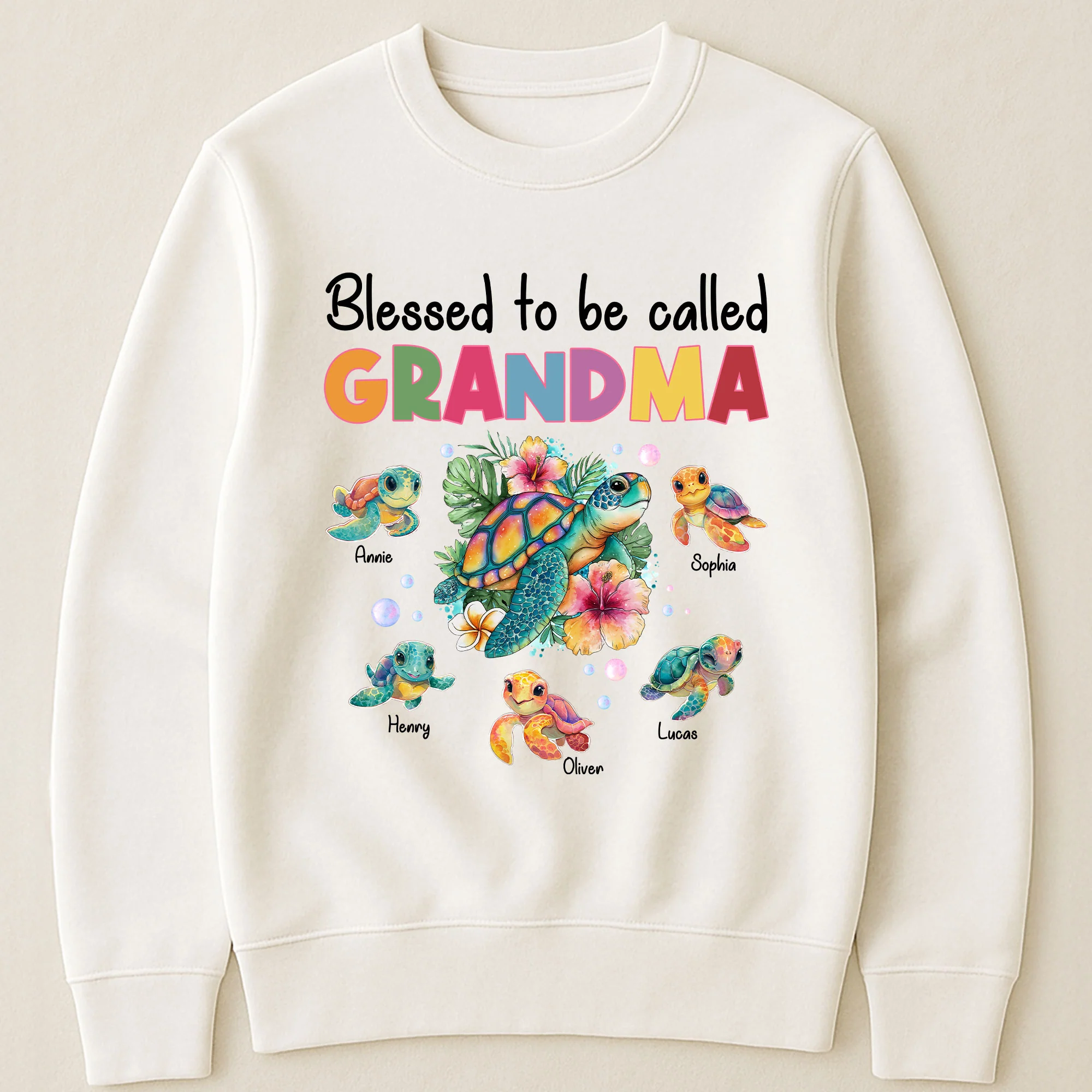Blessed To Be Called Grandma Nana Gigi Sea Turtle With Hibiscus - Personalized Shirt - Image 3