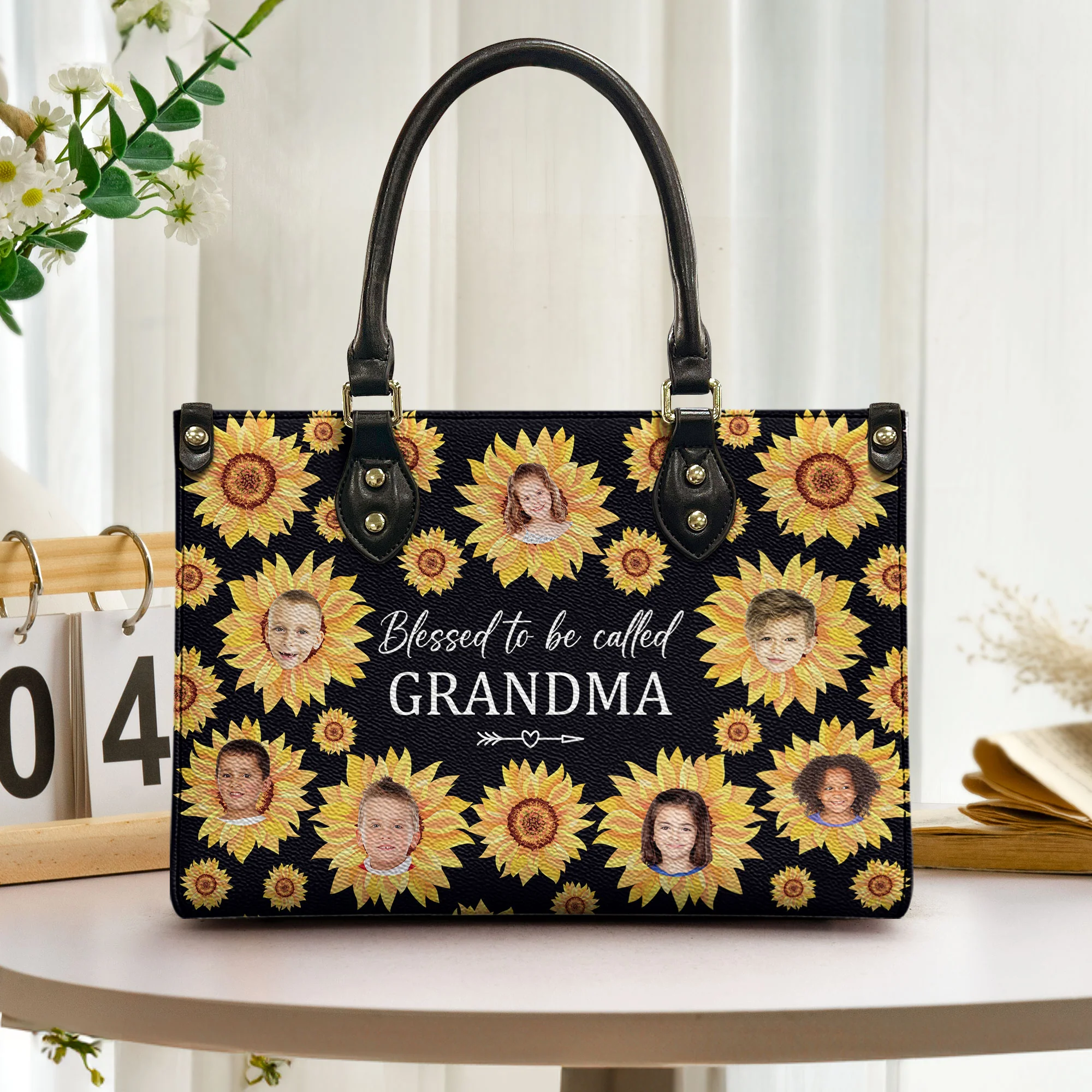 Blessed To Be Called Grandma - Personalized Photo Leather Bag - Image 2