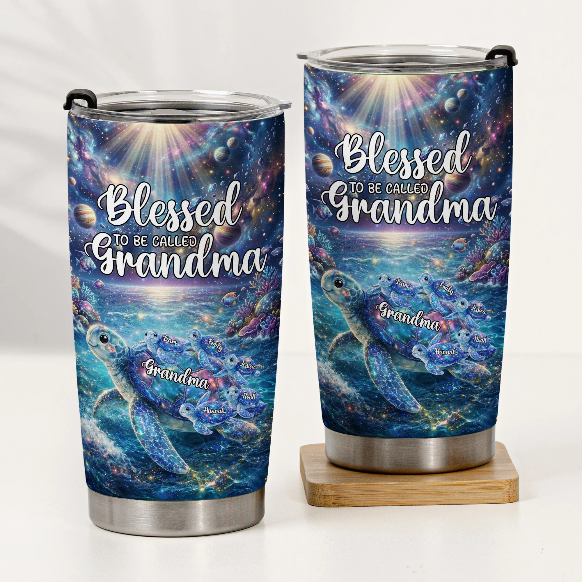Blessed To Being Called Grandma Turtle With Kids' Names - Personalized Tumbler - Image 2