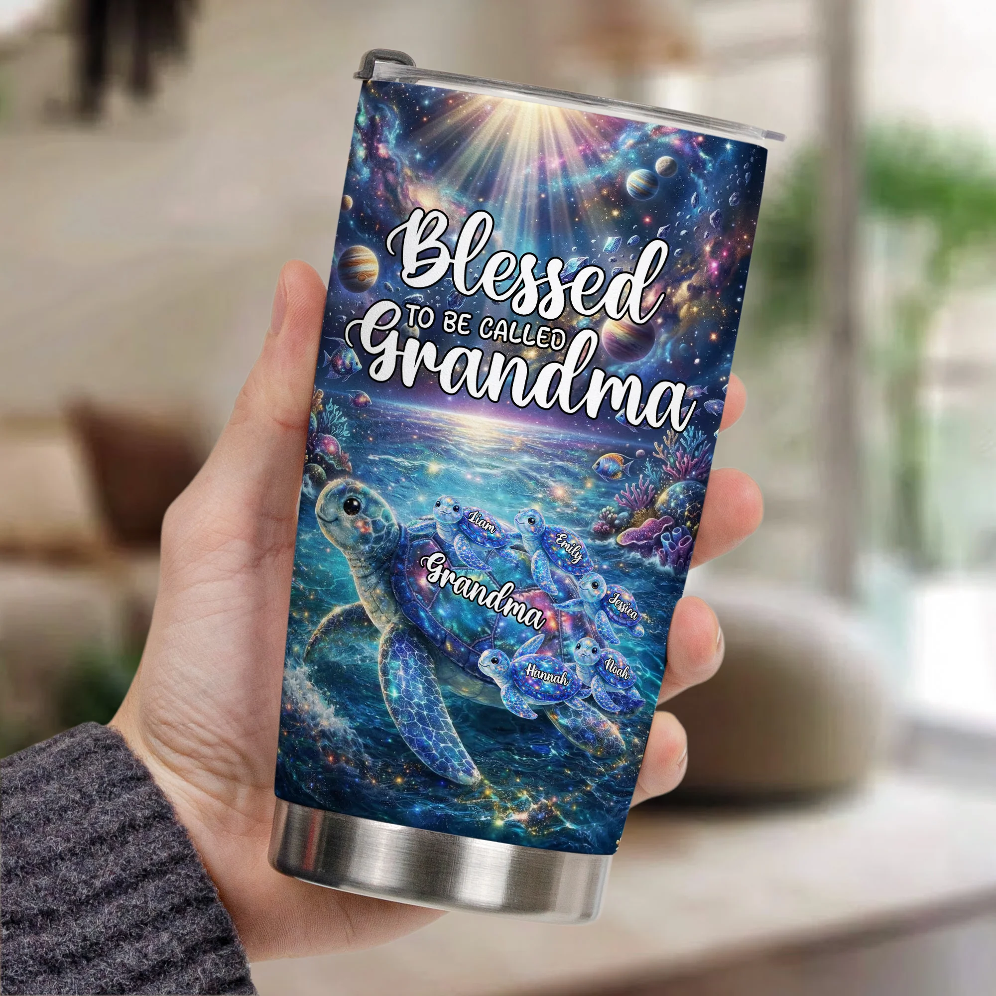 Blessed To Being Called Grandma Turtle With Kids' Names - Personalized Tumbler - Image 3