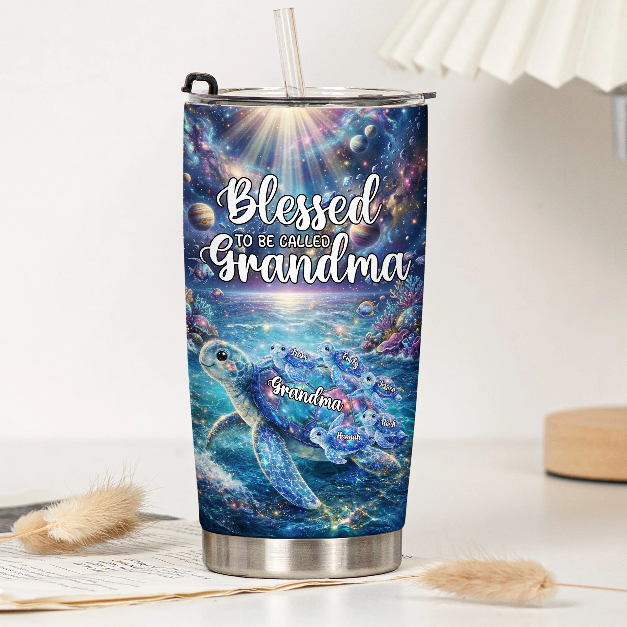 Blessed To Being Called Grandma Turtle With Kids' Names - Personalized Tumbler - Image 4