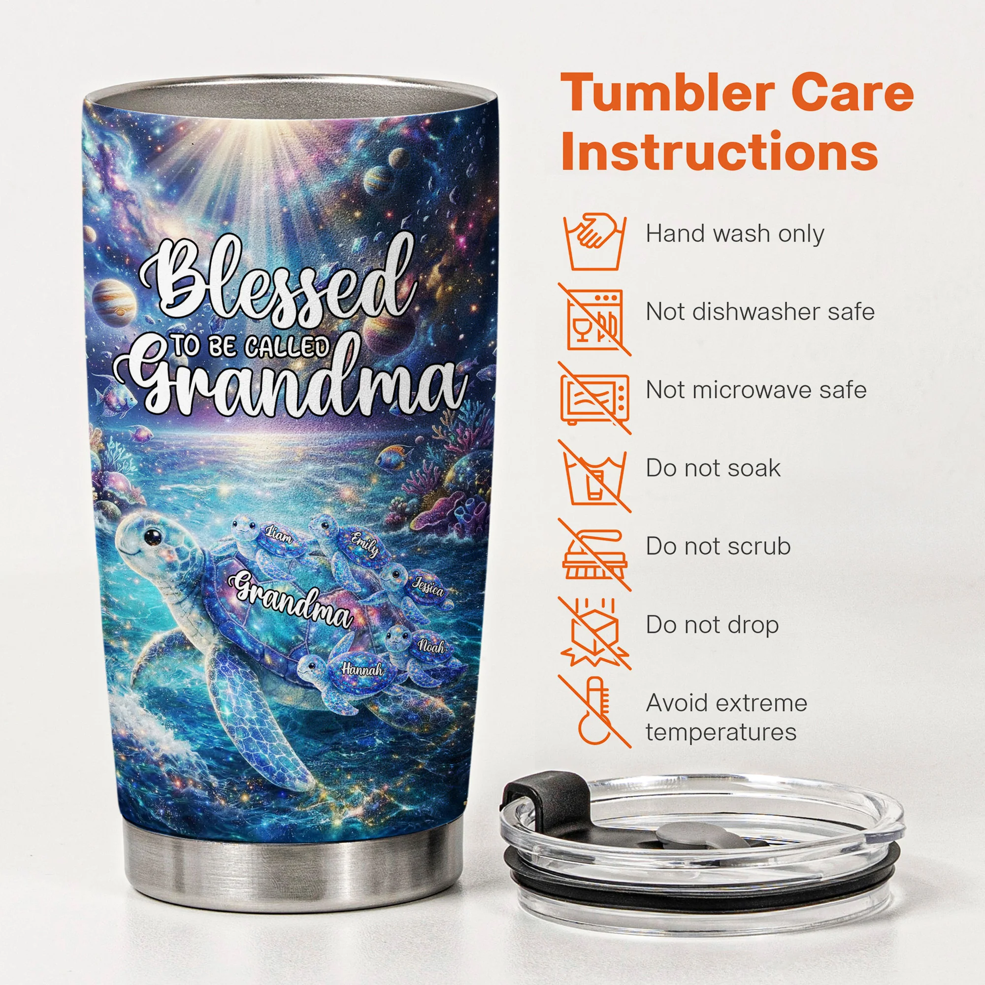 Blessed To Being Called Grandma Turtle With Kids' Names - Personalized Tumbler - Image 5