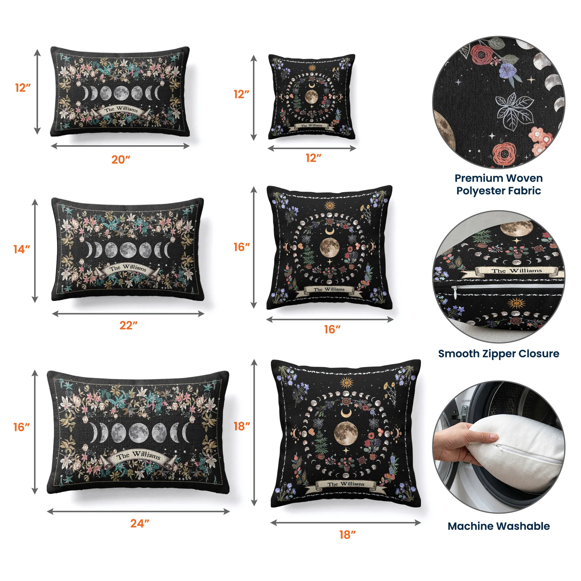 Boho Floral Moon Moon Phases Cycle - Personalized Pillow Cover - Image 9