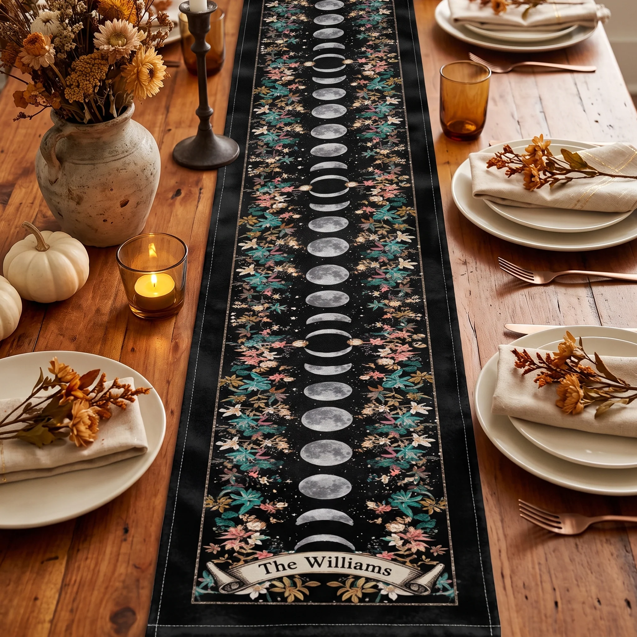 Boho Floral Moon Moon Phases Cycle - Personalized Table Runner - Image 5