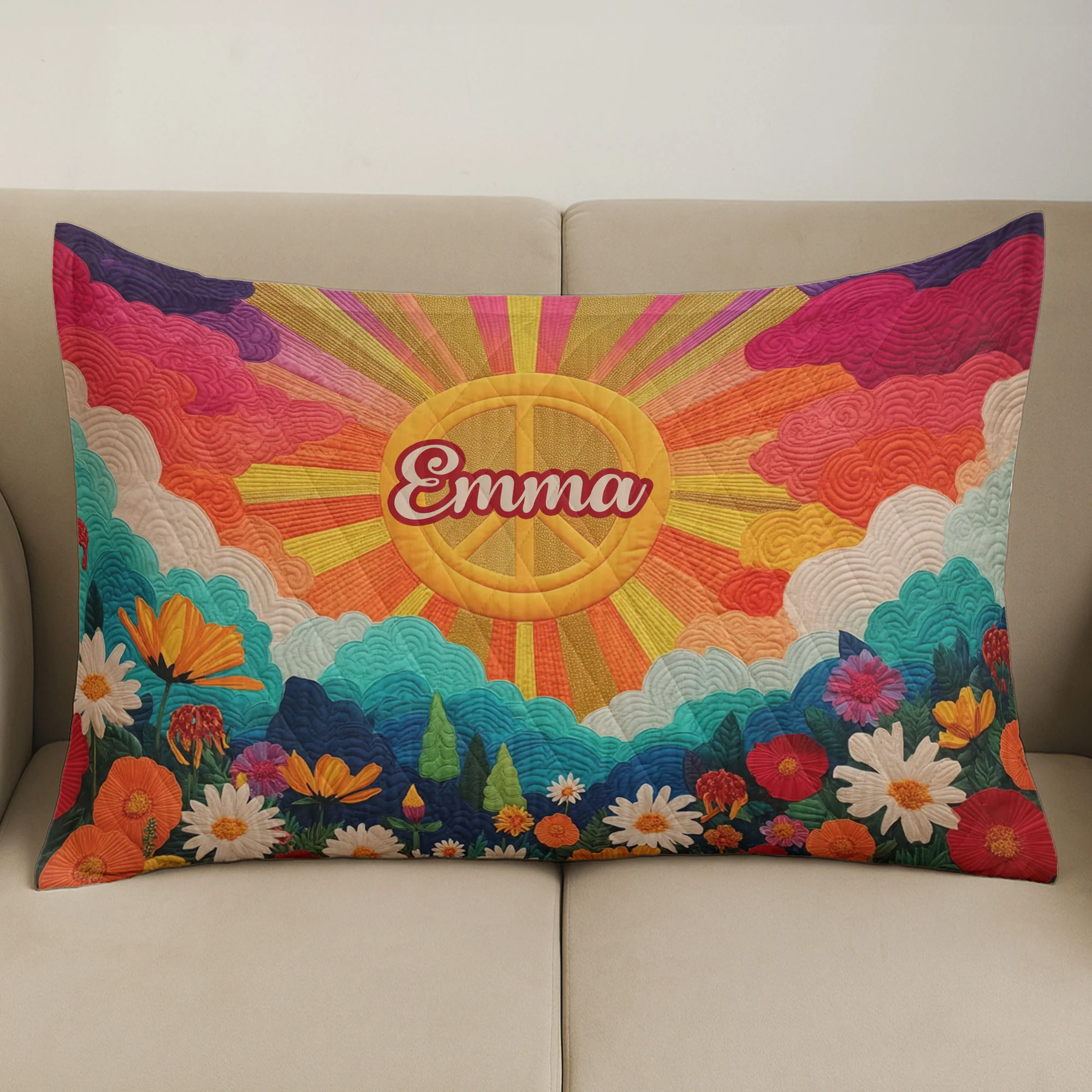 Boho Hippy Mushroom Sunrise Background - Custom Quilt Set - Image 3