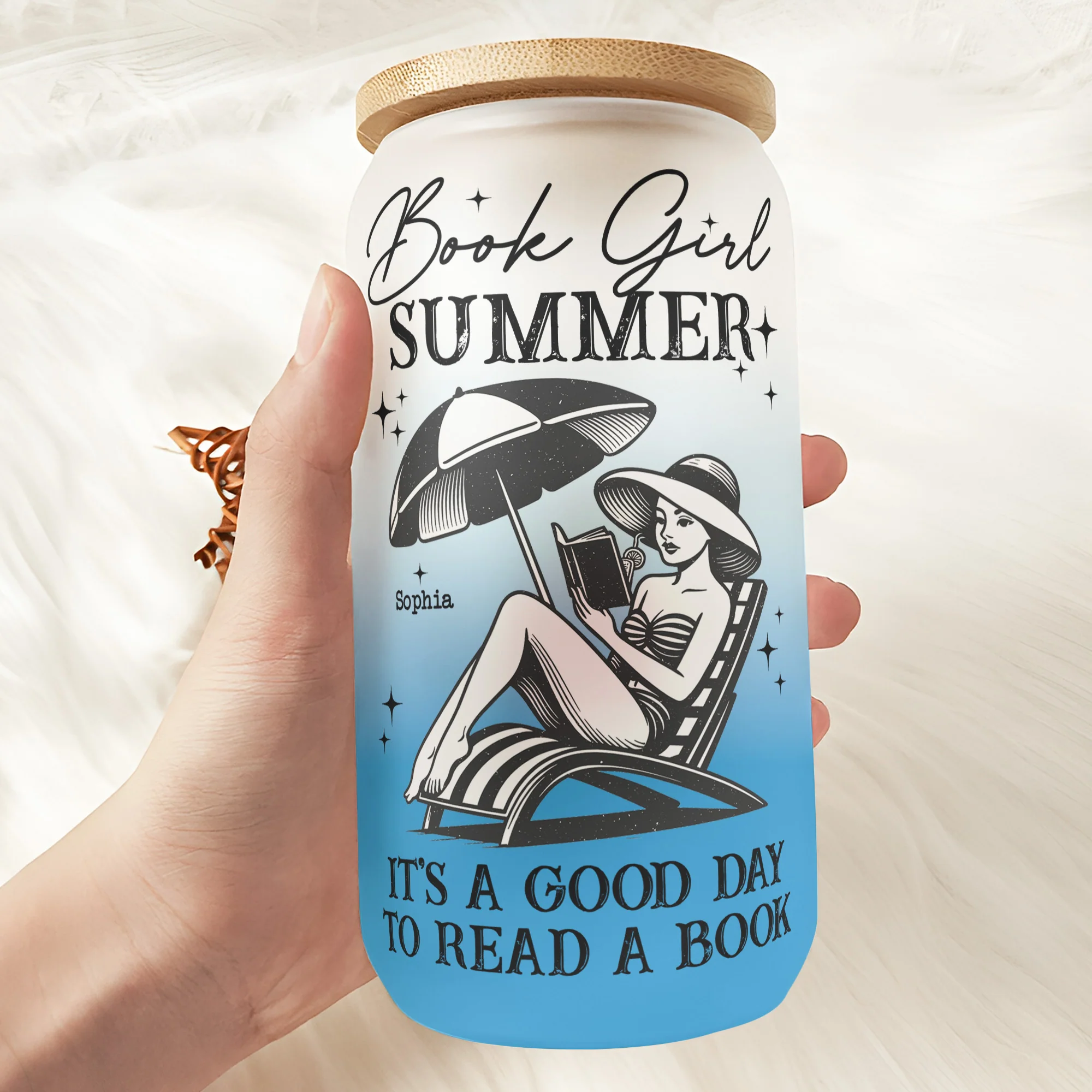 Book Girl Summer It's A Good Day To Read A Book - Personalized Frosted Glass Cup - Image 4