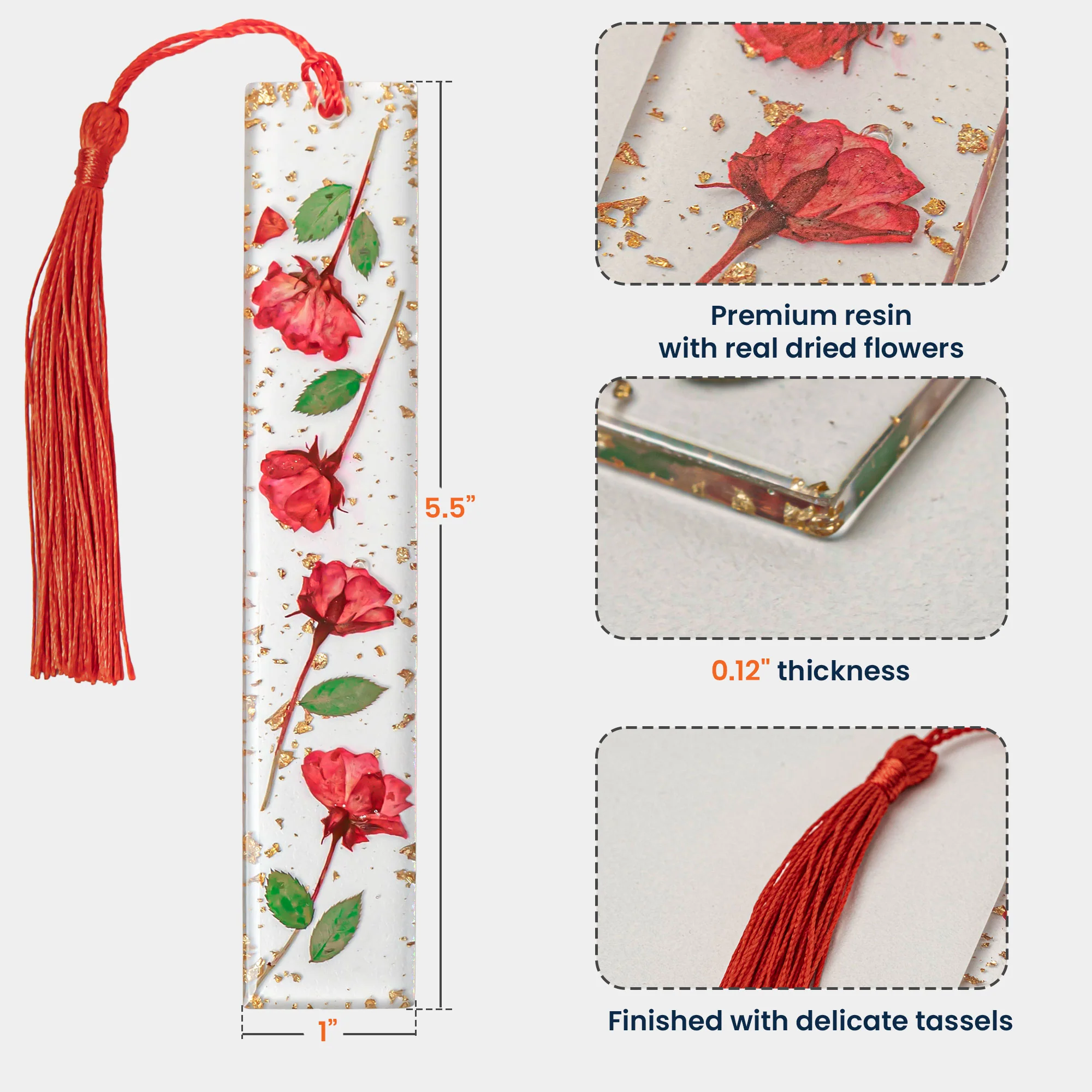 Book Lover, Birth Flower, Custom Name - Personalized Resin Birth Flower Bookmark - Image 5