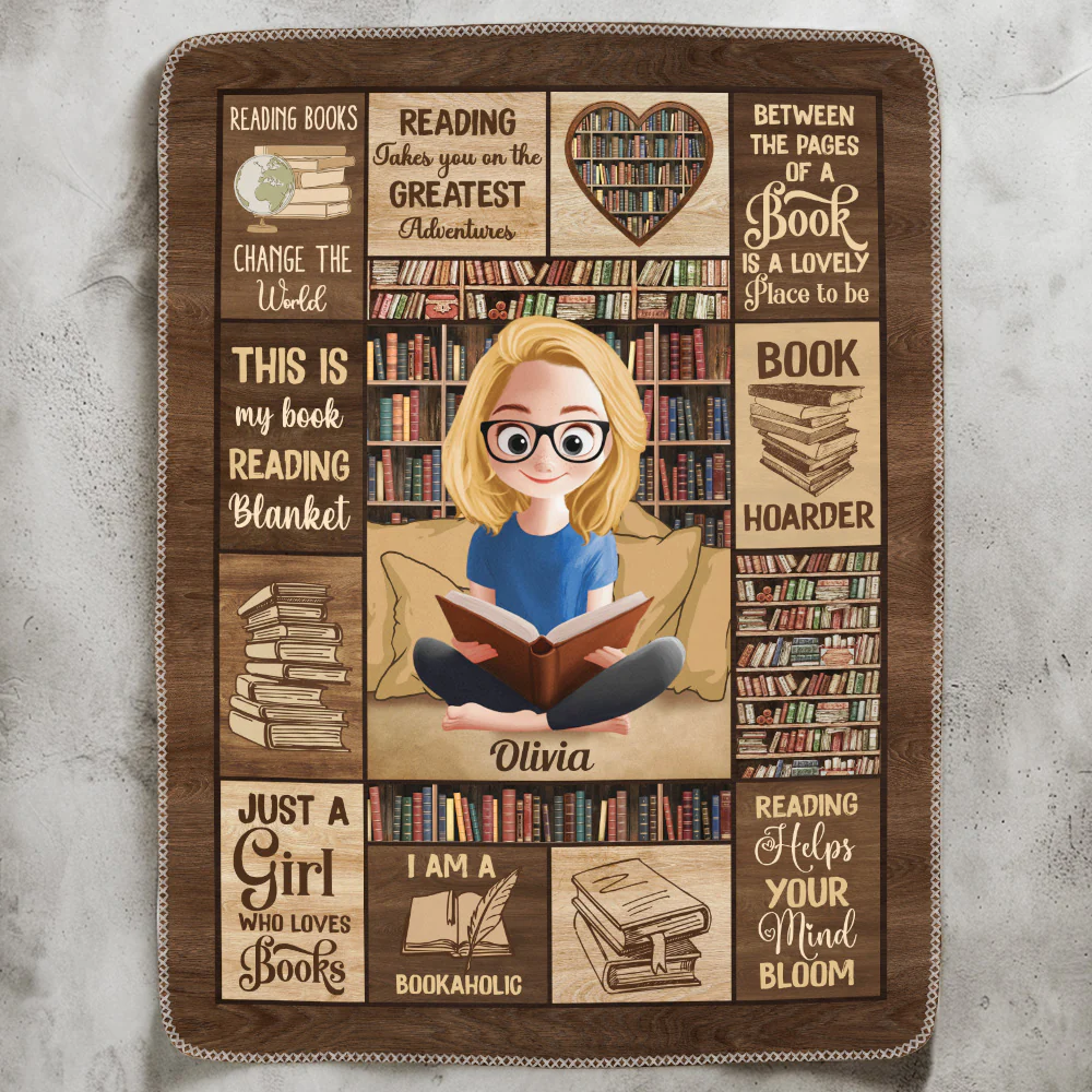 Book Lover, Bookworm - Personalized Blanket - Image 2