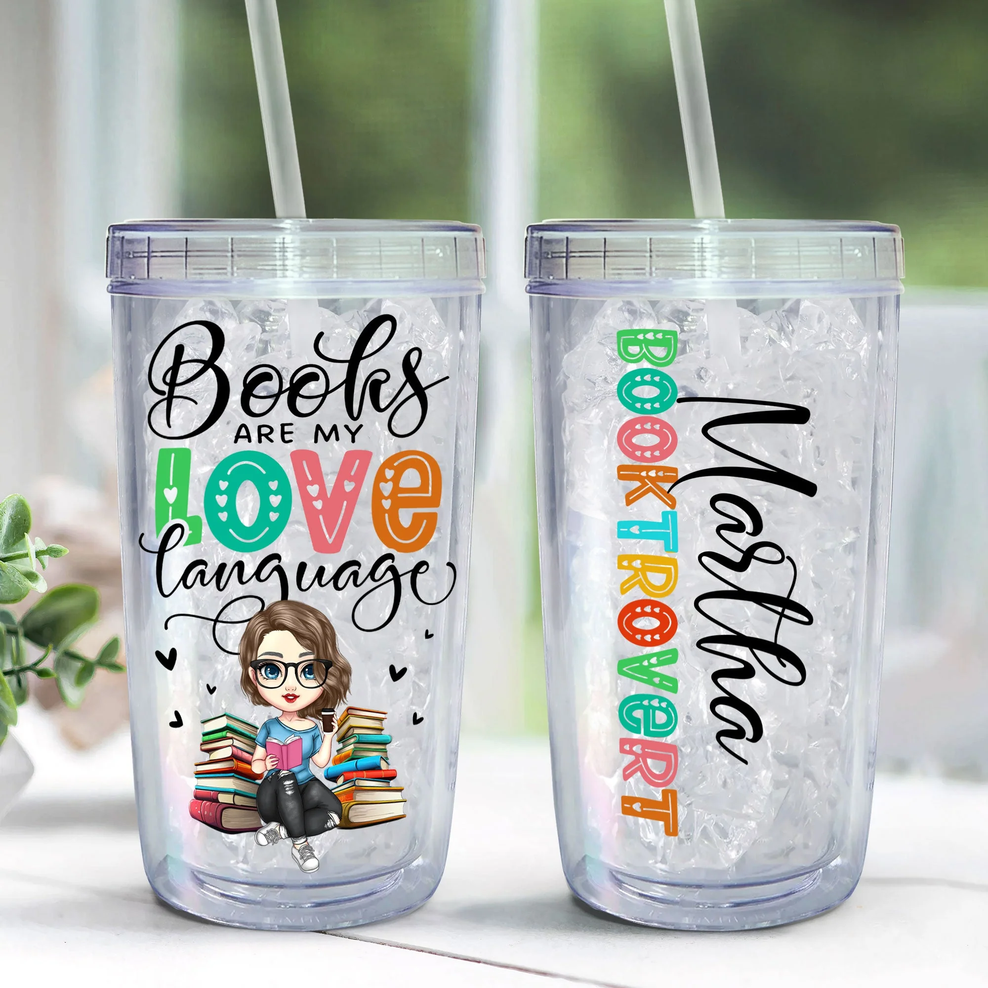 Booktrovert - Personalized Acrylic Tumbler With Straw - Image 3