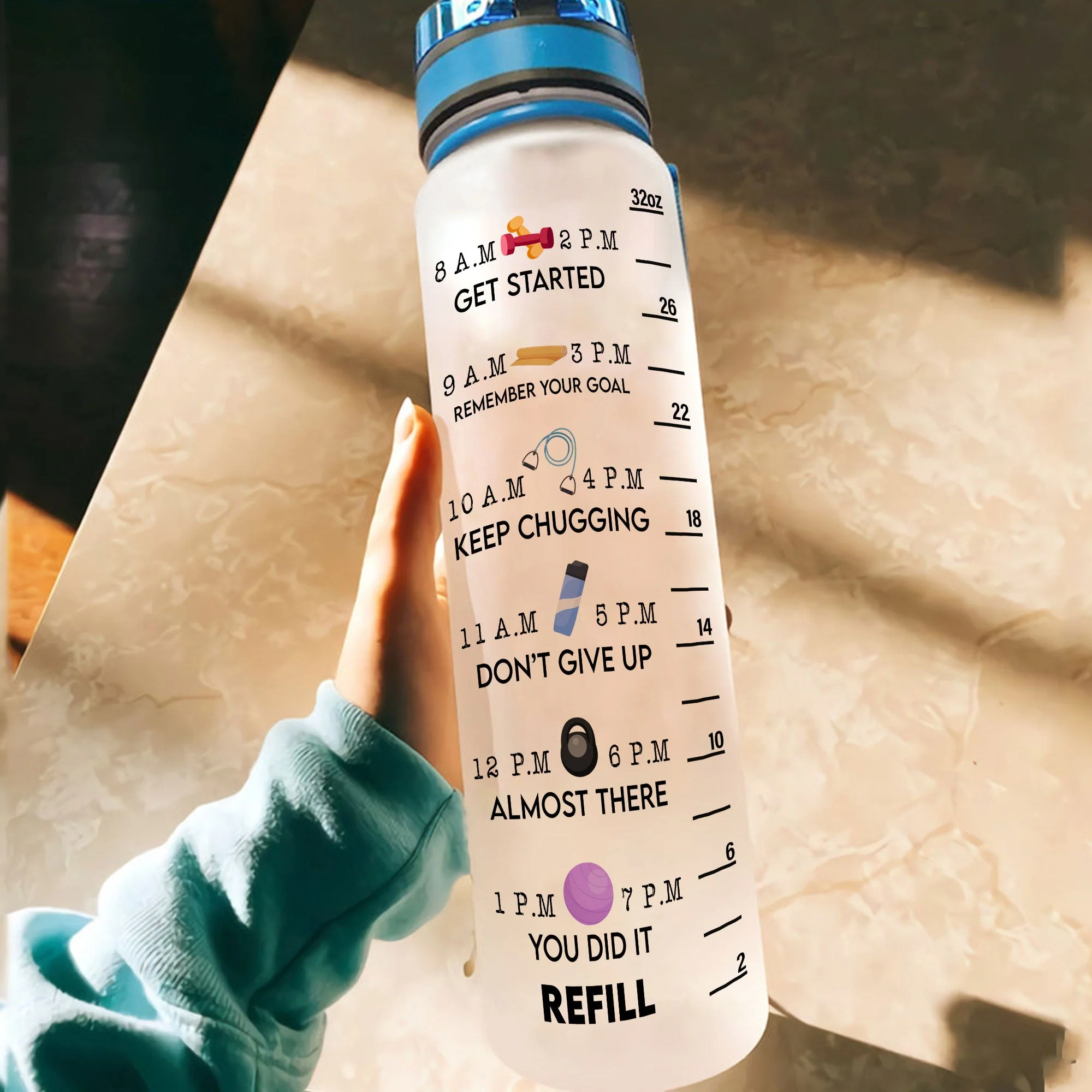 Booty Get Fatter - Personalized Water Bottle With Time Marker - Birthday, Motivation Gift For Fitness Girl, Personal Trainer, Gymer  - Squat Girl - Image 3