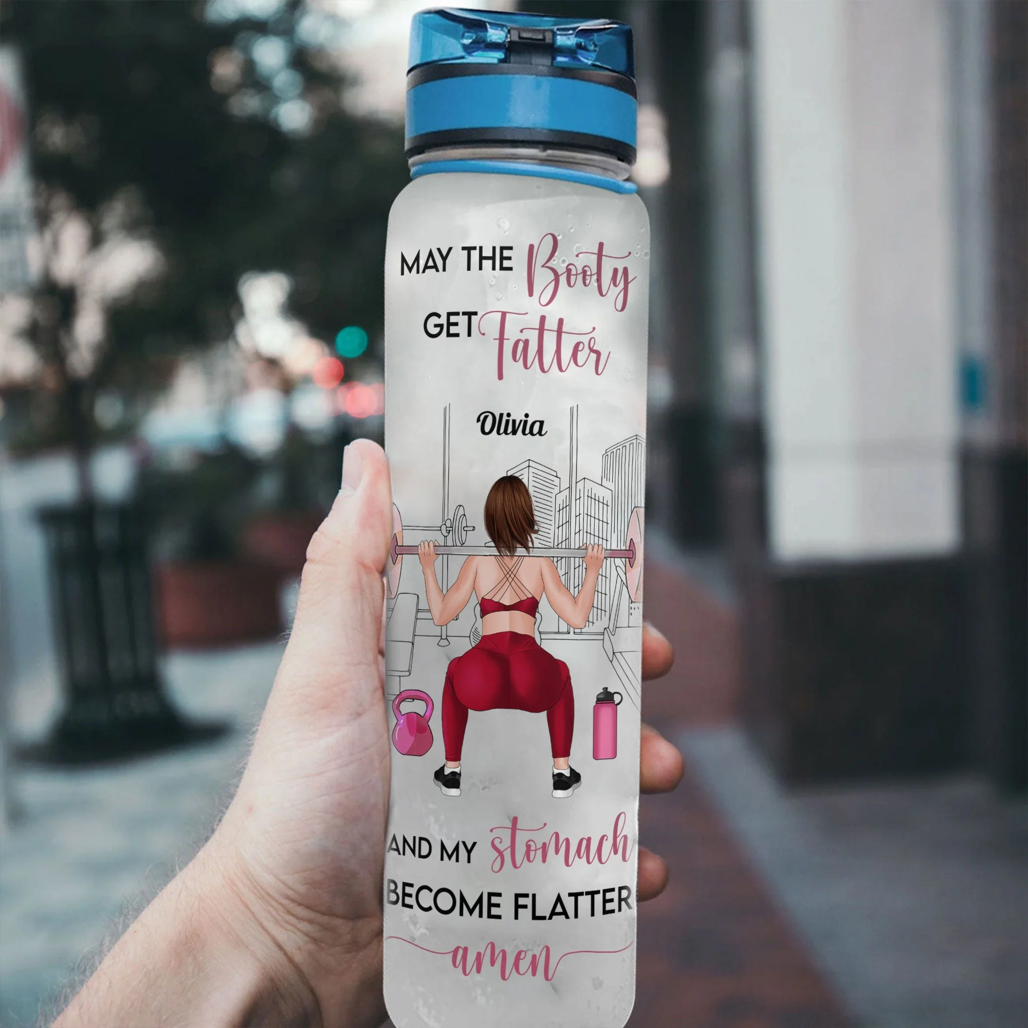 Booty Get Fatter - Personalized Water Bottle With Time Marker - Birthday, Motivation Gift For Fitness Girl, Personal Trainer, Gymer  - Squat Girl - Image 4