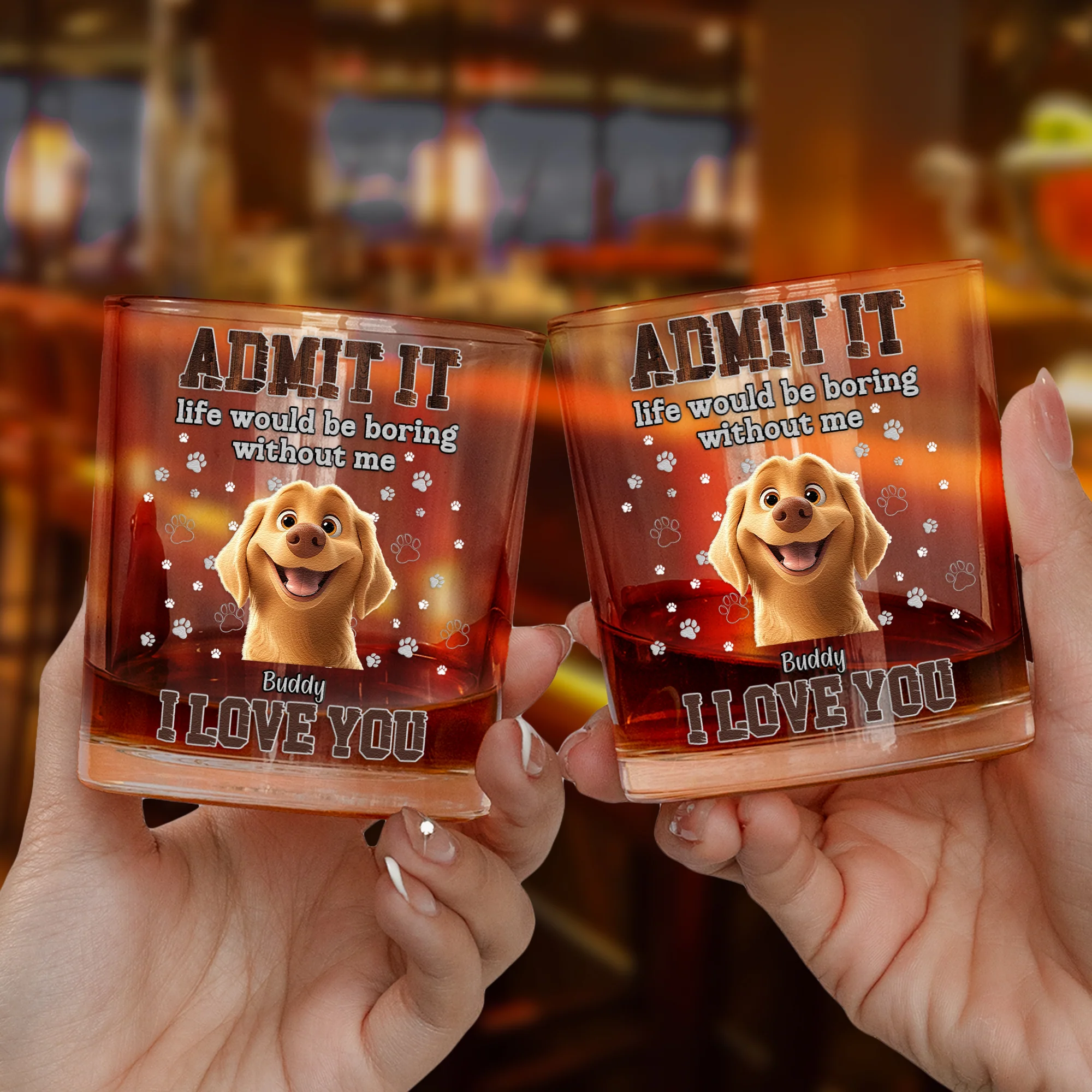 Boring Without Your Dog - Personalized Whiskey Glass - Image 3