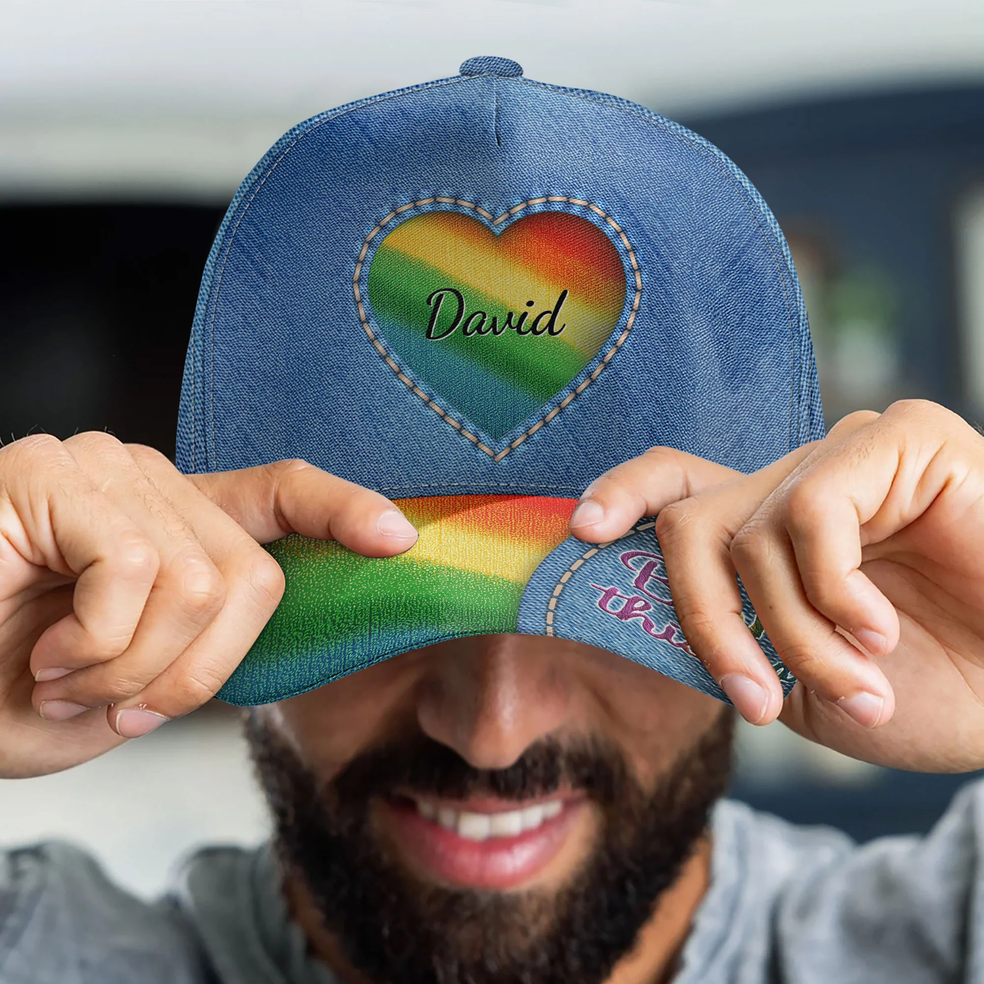 Born This Way Rainbow Heart - Personalized Classic Cap - Image 4