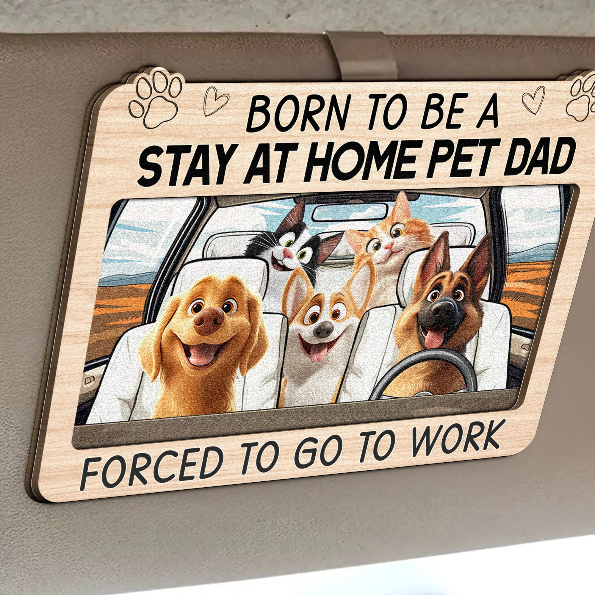 Born To Be A Stay At Home Dog Mom Dad - Personalized Wooden Car Visor Clip - Image 2