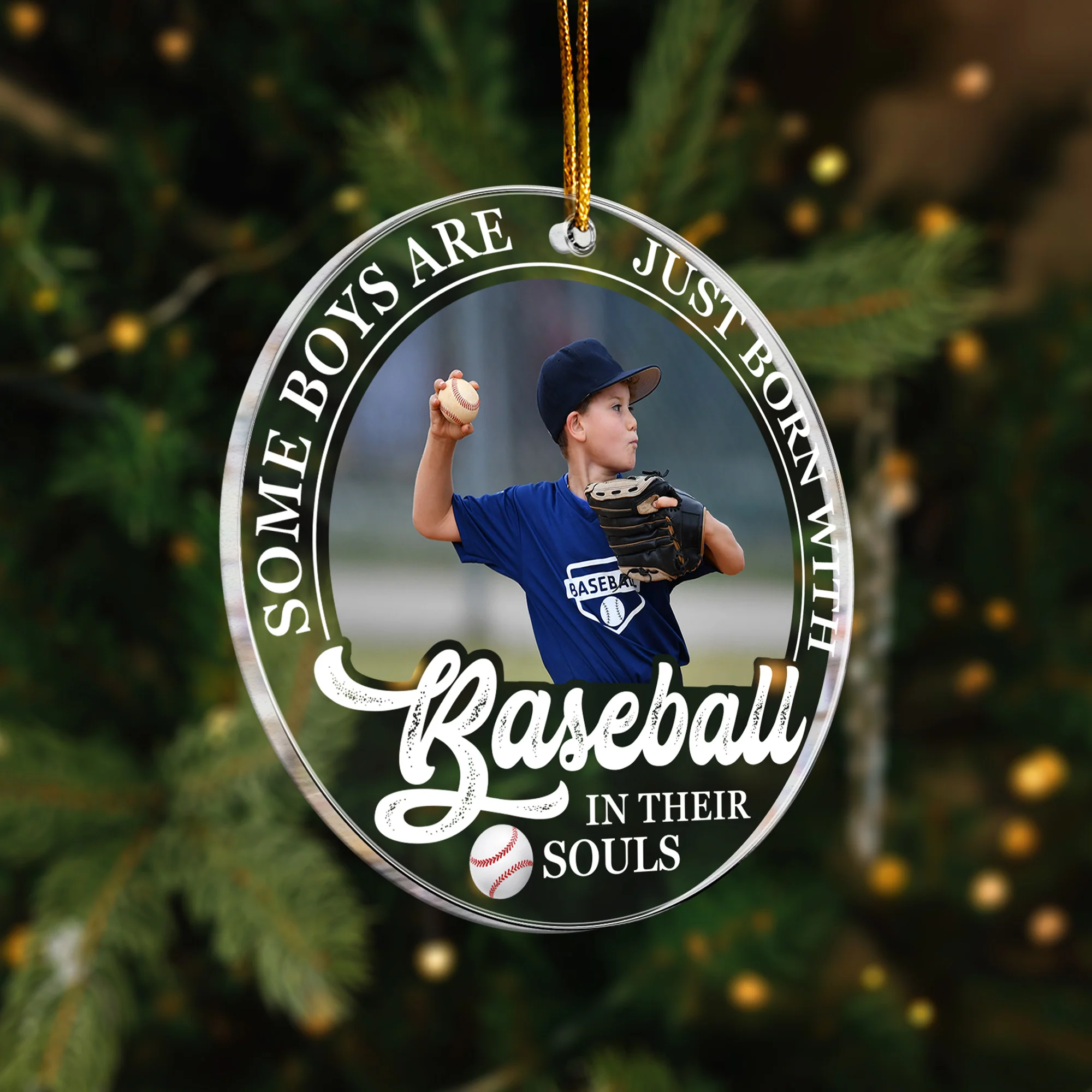 Born With Baseball In Their Souls - Personalized Acrylic Photo Ornament - Image 5