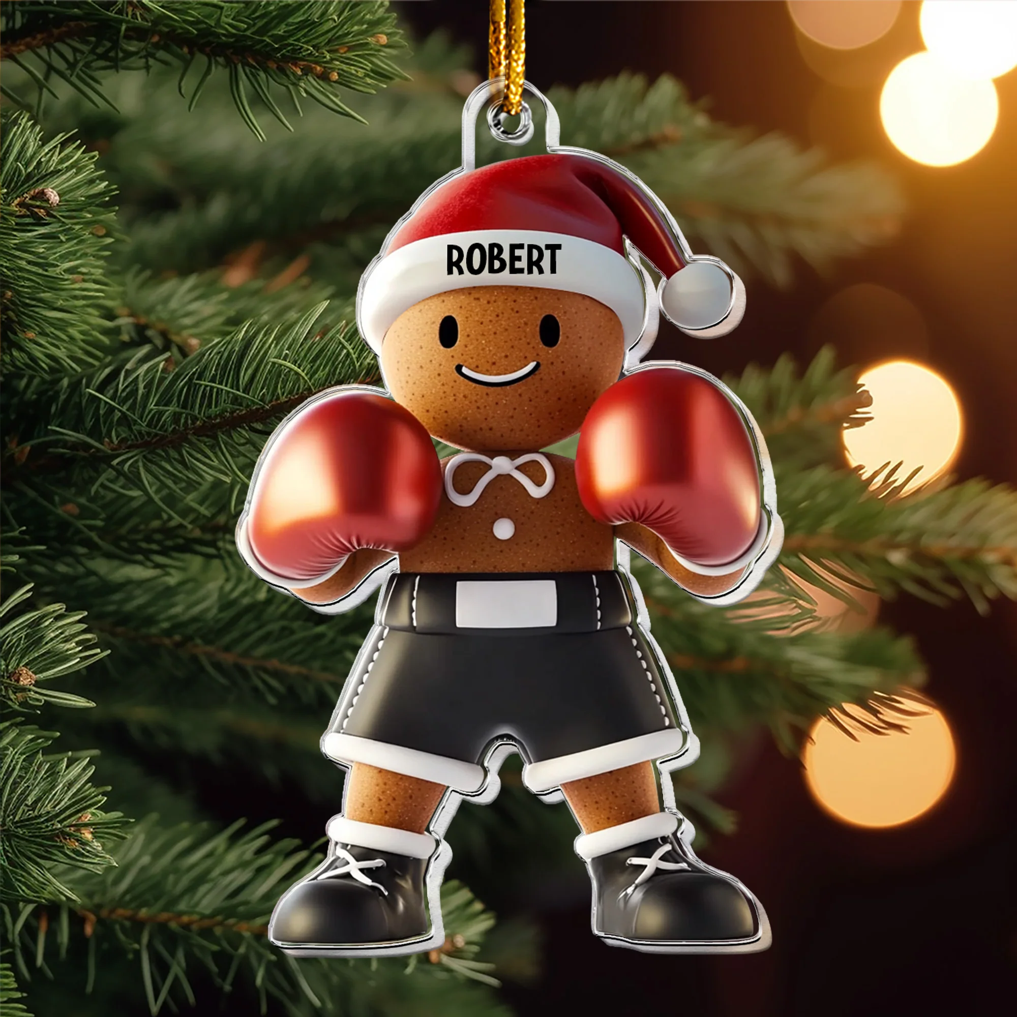 Boxing Gingerbread Man Christmas Ornament - Personalized Acrylic Ornament - Image 3