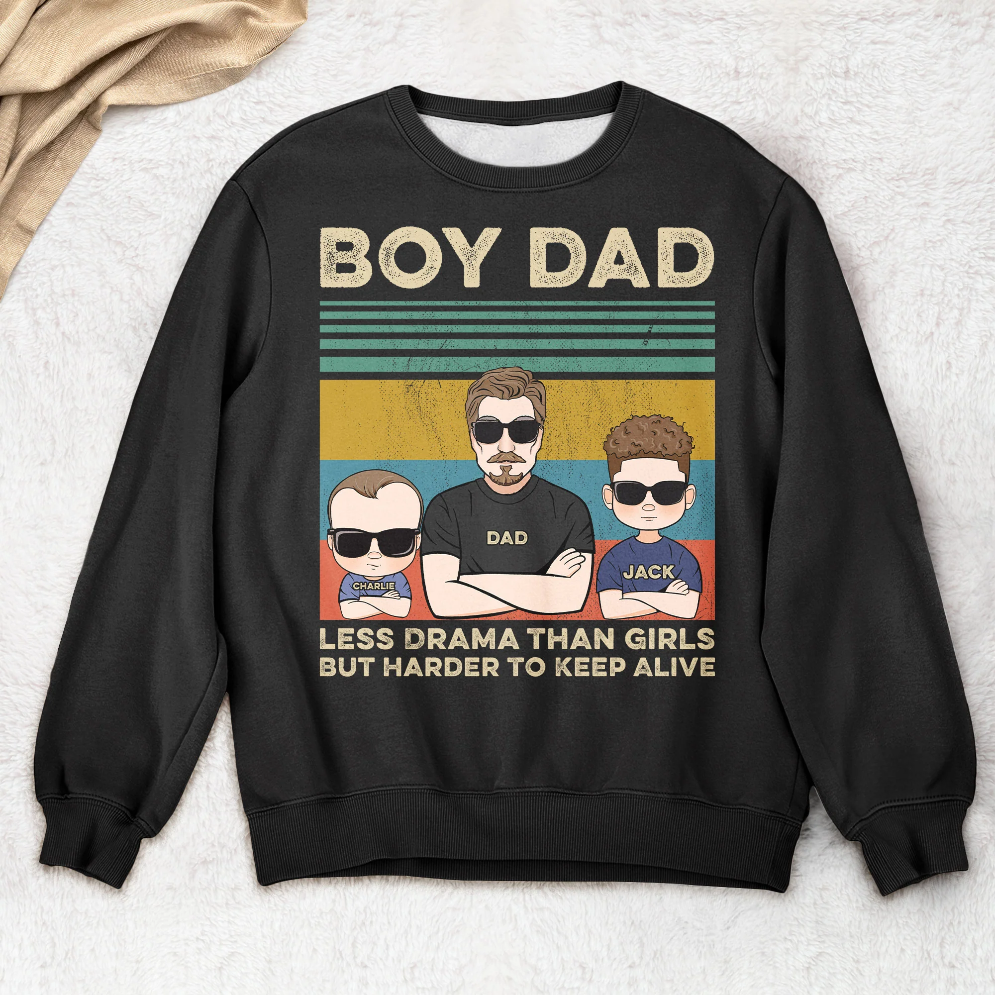 Boy Dad Less Drama Than Girls But Harder To Keep Alive - Personalized Shirt - Image 2