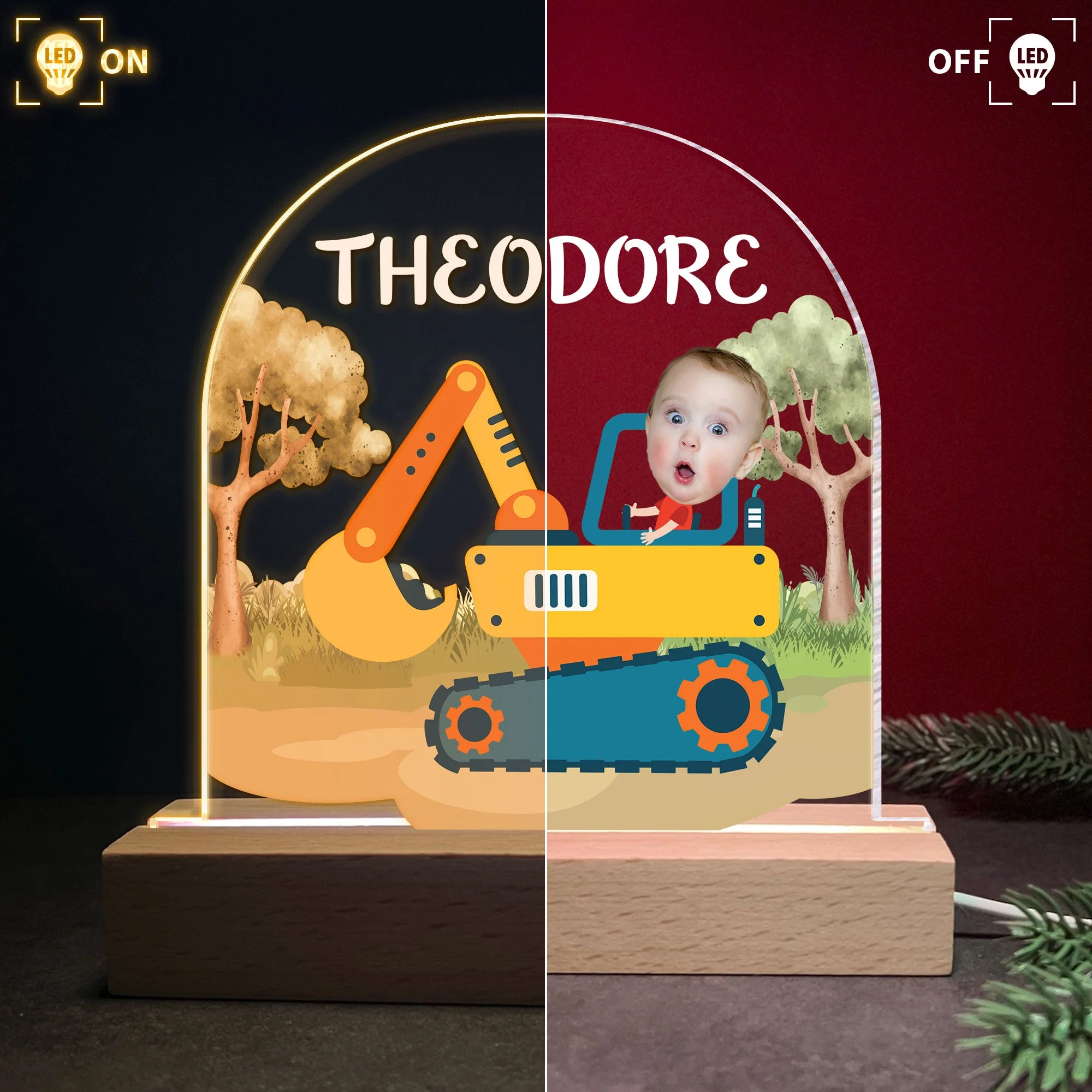 Boy Riding Construction Vehicle And Transportatiion - Personalized Photo LED Light - Image 4