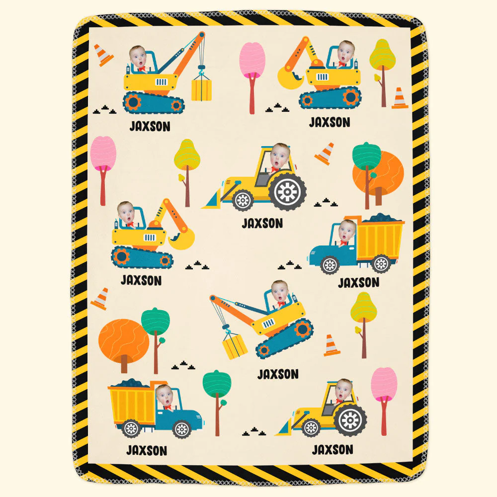 Boy Riding Construction Vehicle - Personalized Baby Photo Blanket - Image 5