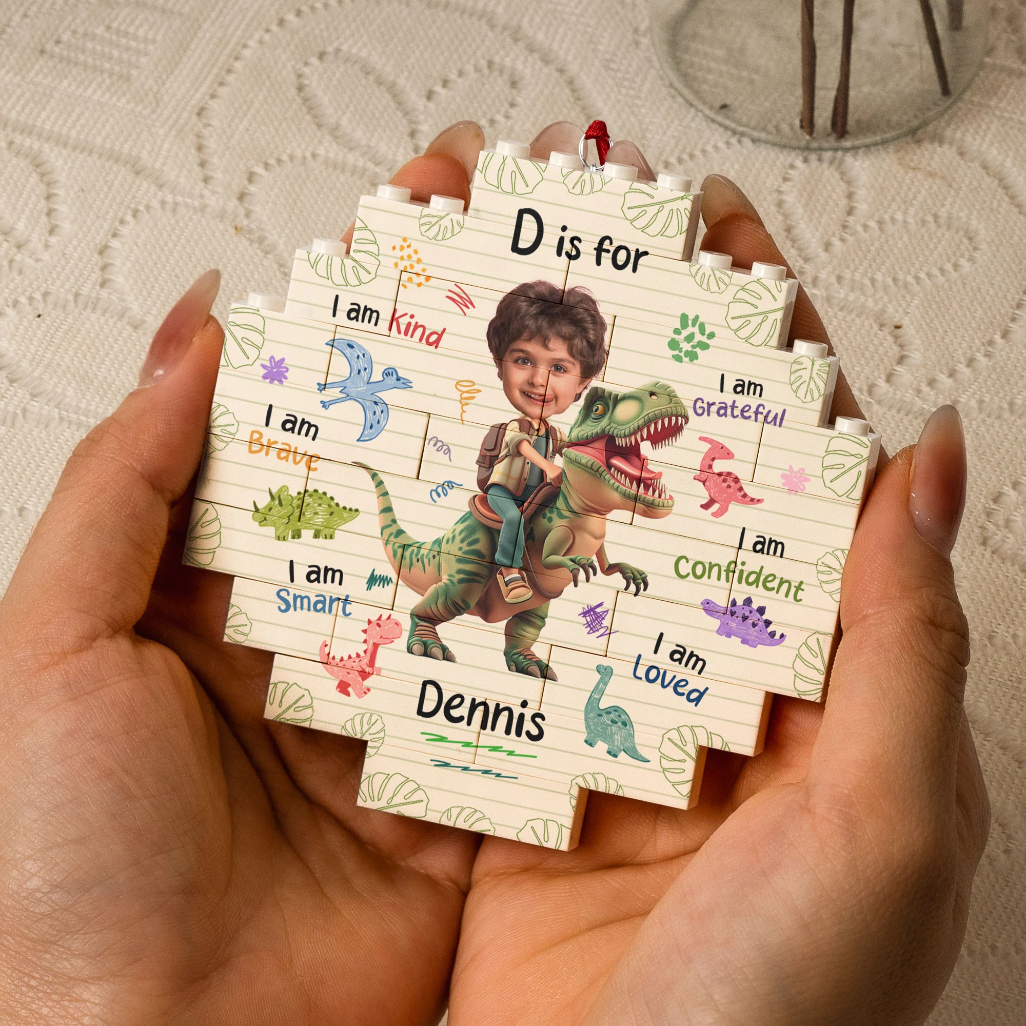 Boy Riding Dinosaur - Christmas Gifts For Kids - Custom Buildable Christmas Photo Ornament - Image 5