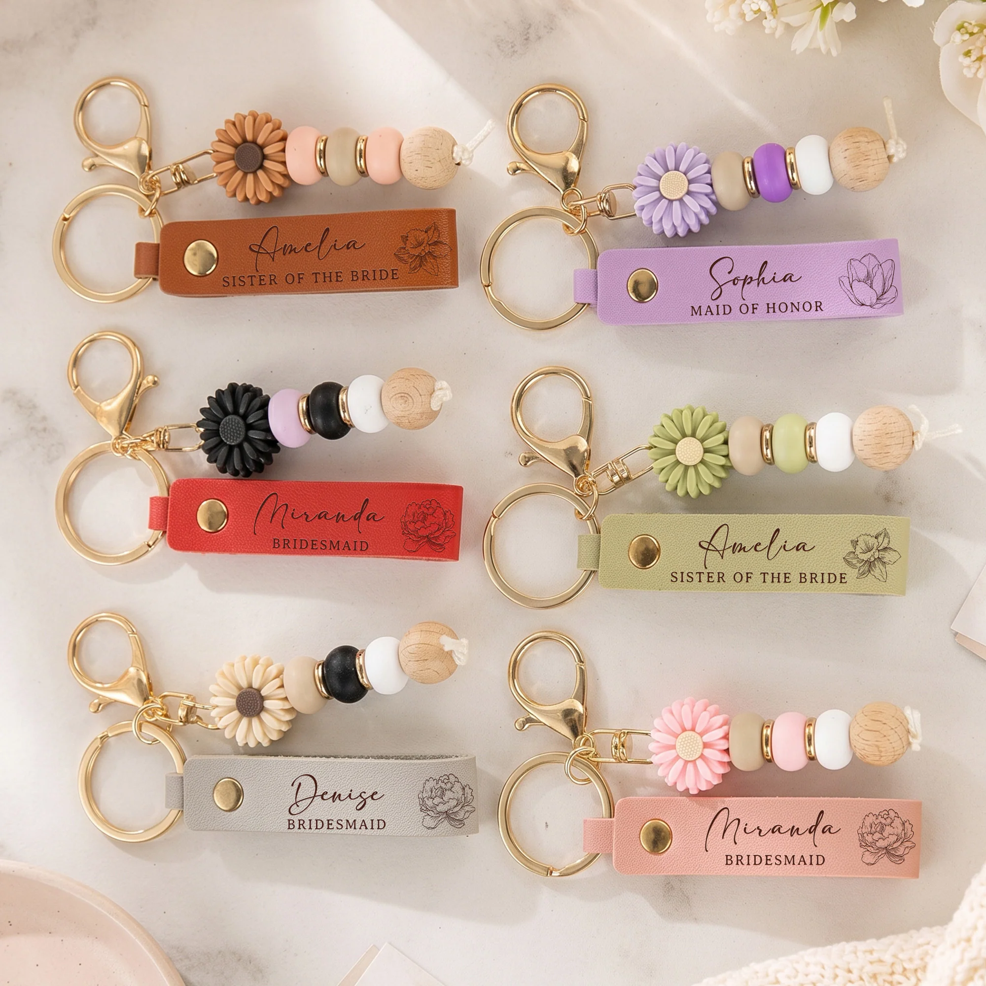 Bridesmaid Gift Custom Name & Birth Flower Wedding Gifts For Bridesmaid, BFF - Personalized Keychain - Image 2