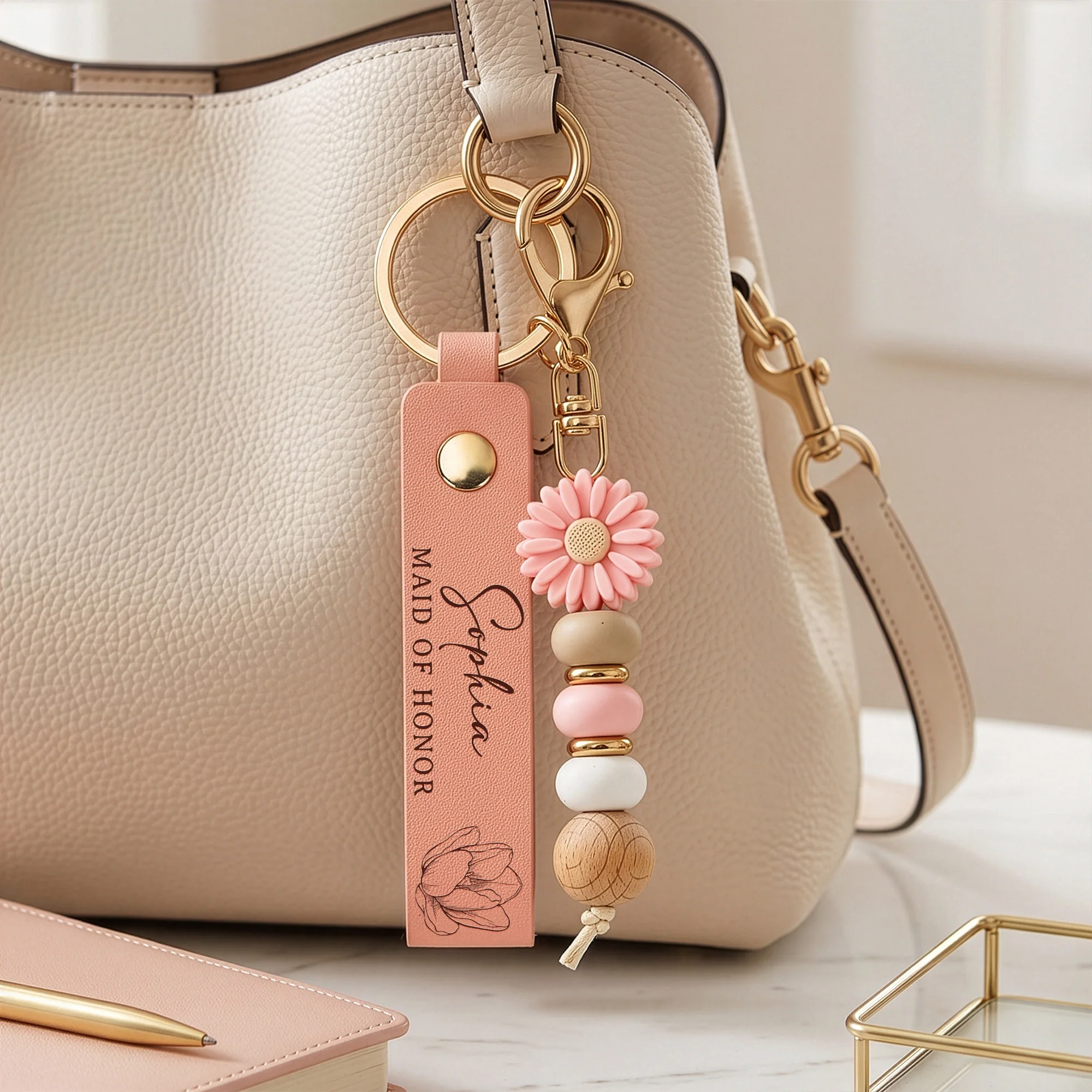 Bridesmaid Gift Custom Name & Birth Flower Wedding Gifts For Bridesmaid, BFF - Personalized Keychain - Image 5