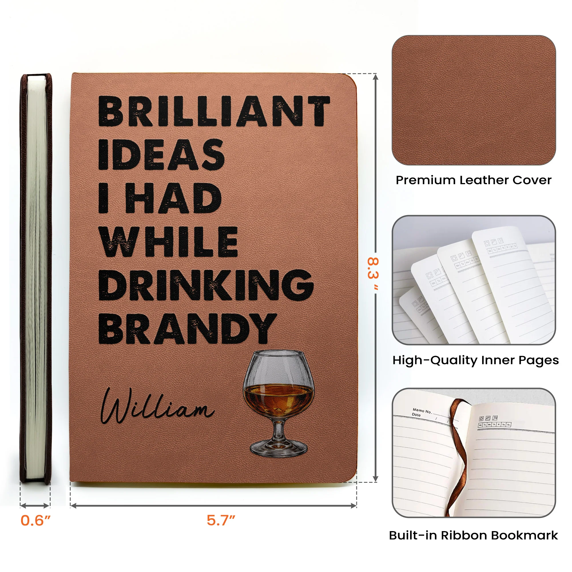 Brilliant Ideas I Had While Drinking Bourbon, Wine, Whiskey, Custom Drink - Personalized Leather Journal - Image 7
