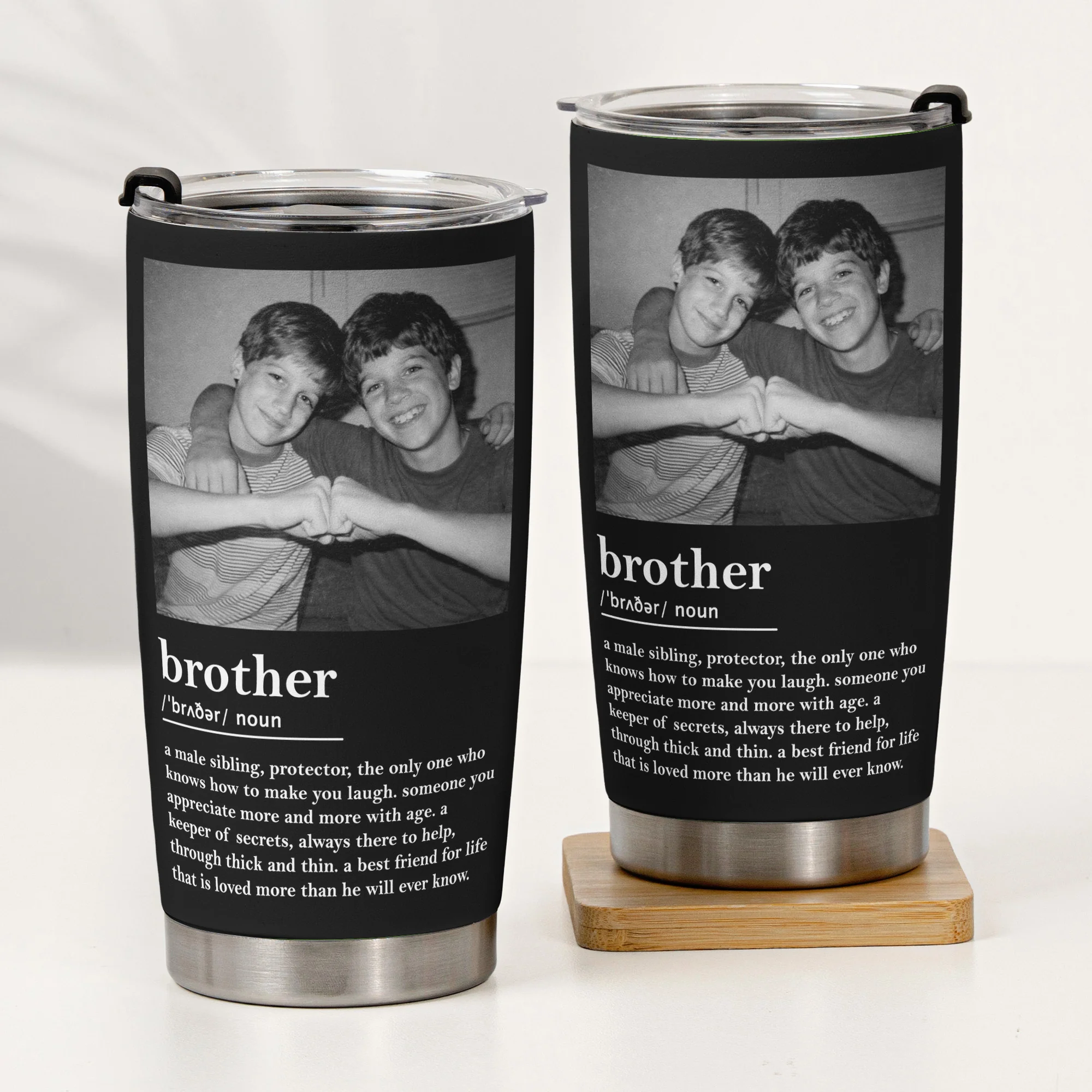 Brother Gifts Custom Vintage Photo - Forever Brothers - Personalized Photo Tumbler Cup - Image 4
