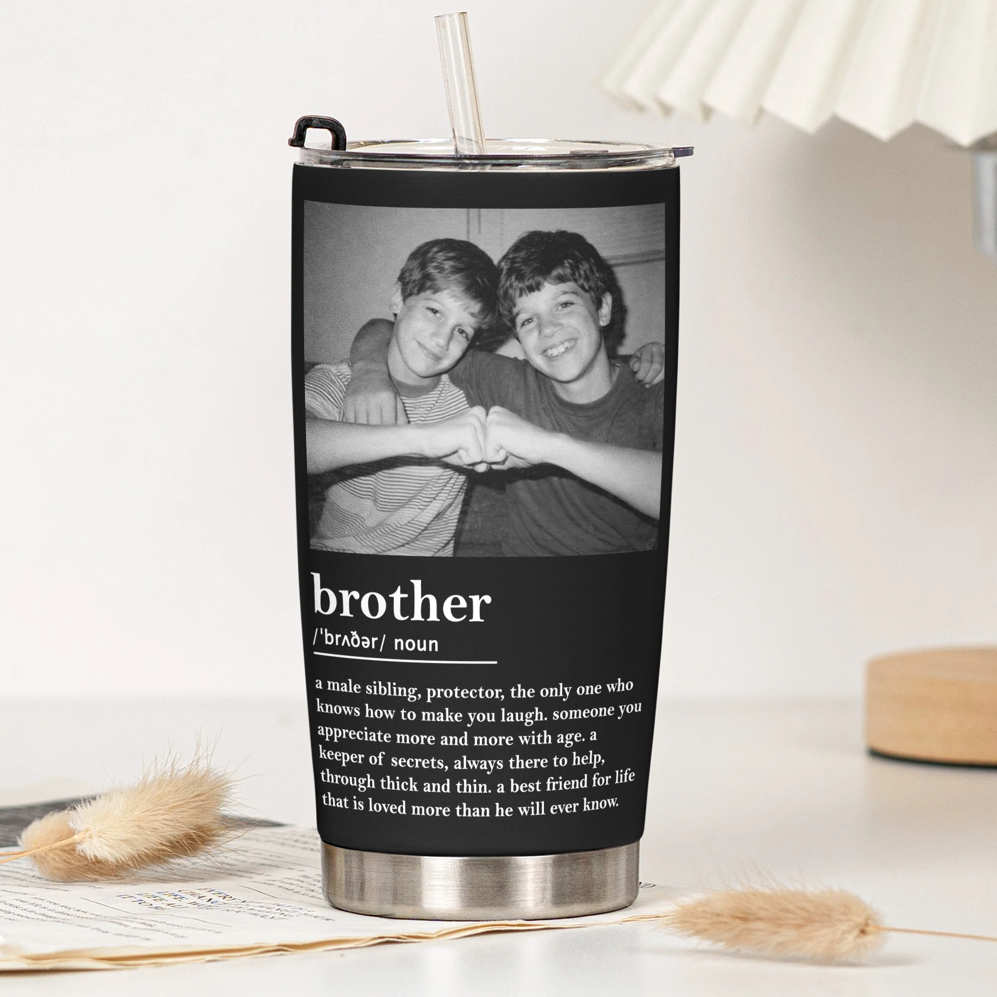 Brother Gifts Custom Vintage Photo - Forever Brothers - Personalized Photo Tumbler Cup - Image 6