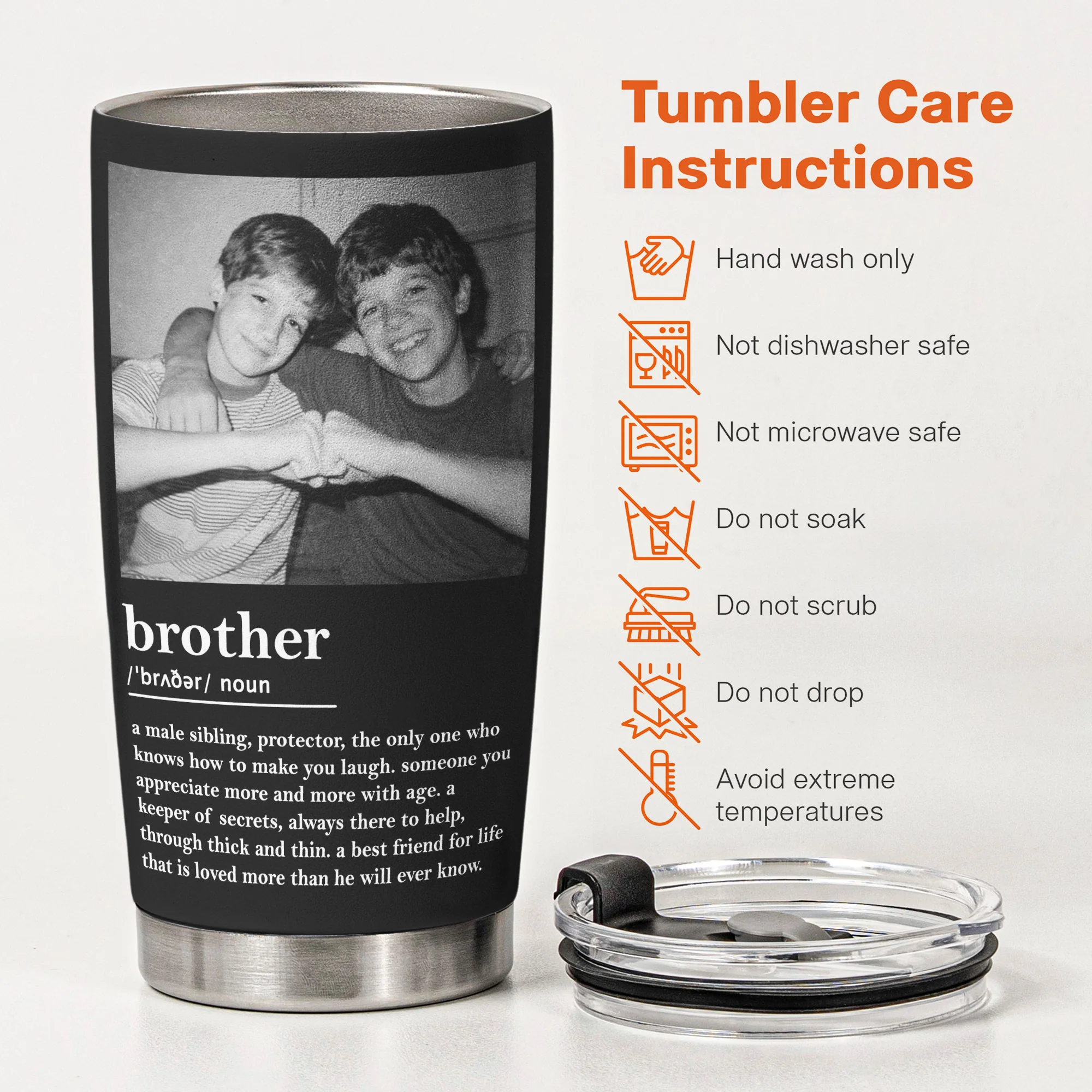 Brother Gifts Custom Vintage Photo - Forever Brothers - Personalized Photo Tumbler Cup - Image 7