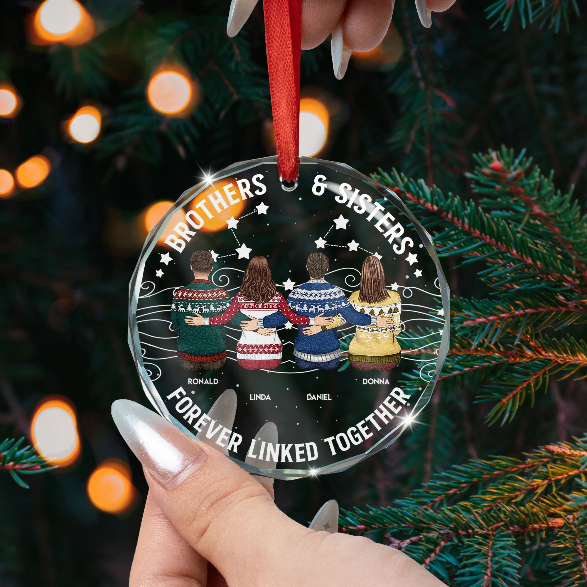 Brother Sister Forever Linked Together - Personalized Glass Ornament - Image 3