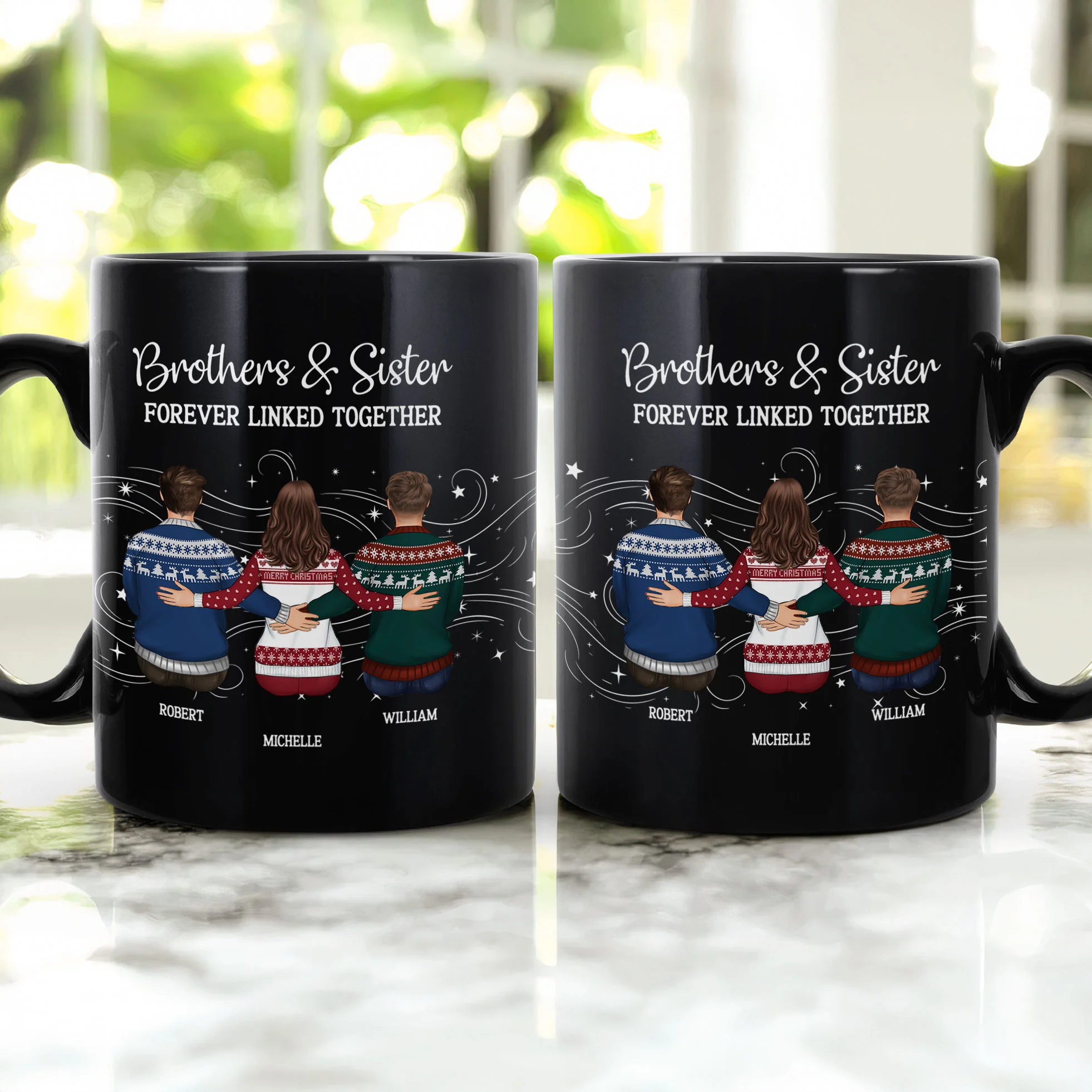 Brother Sister Forever Linked Together - Personalized Mug - Image 2