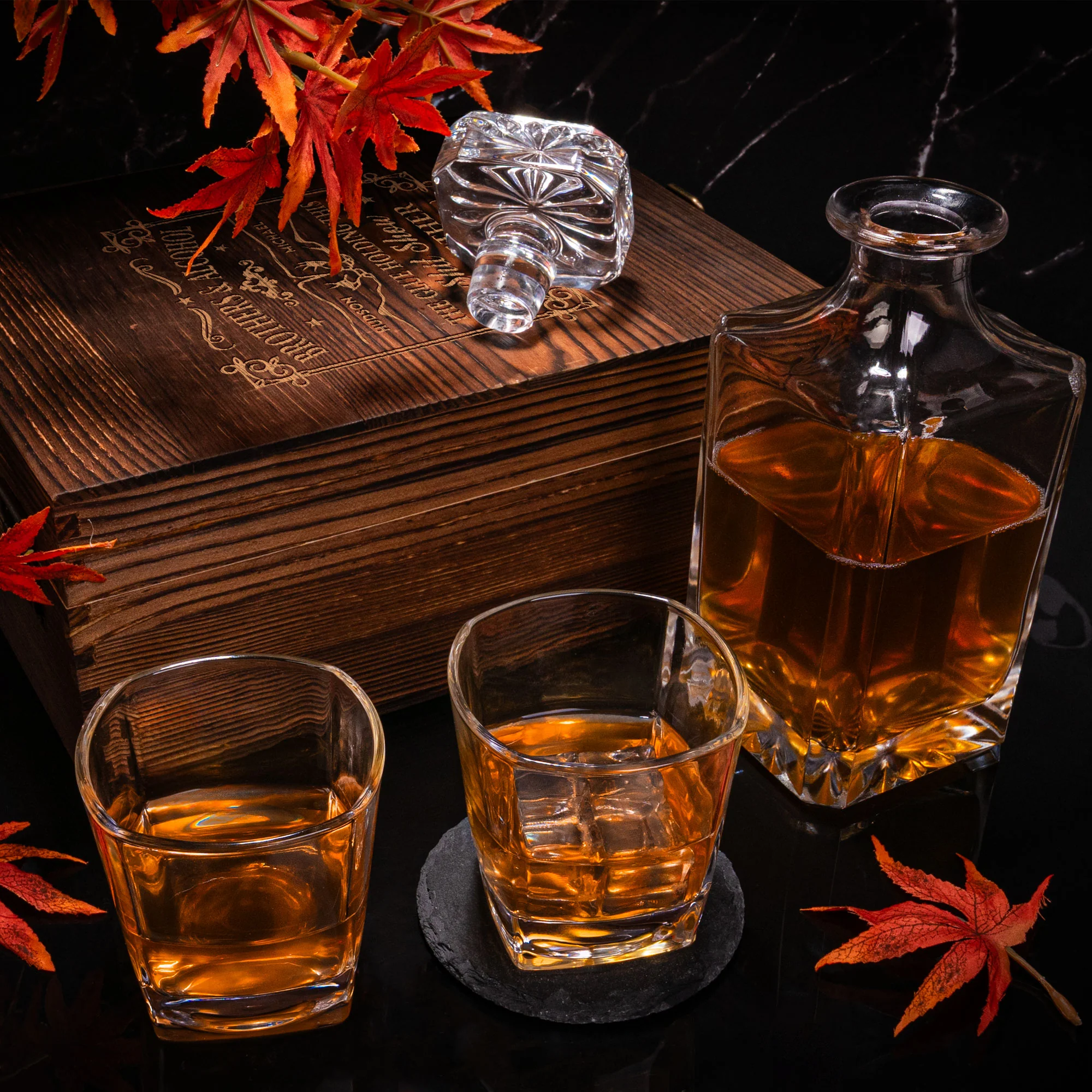 Brothers & Alcohol The Glue Holding Together - Personalized Whiskey Decanter Set - Image 5