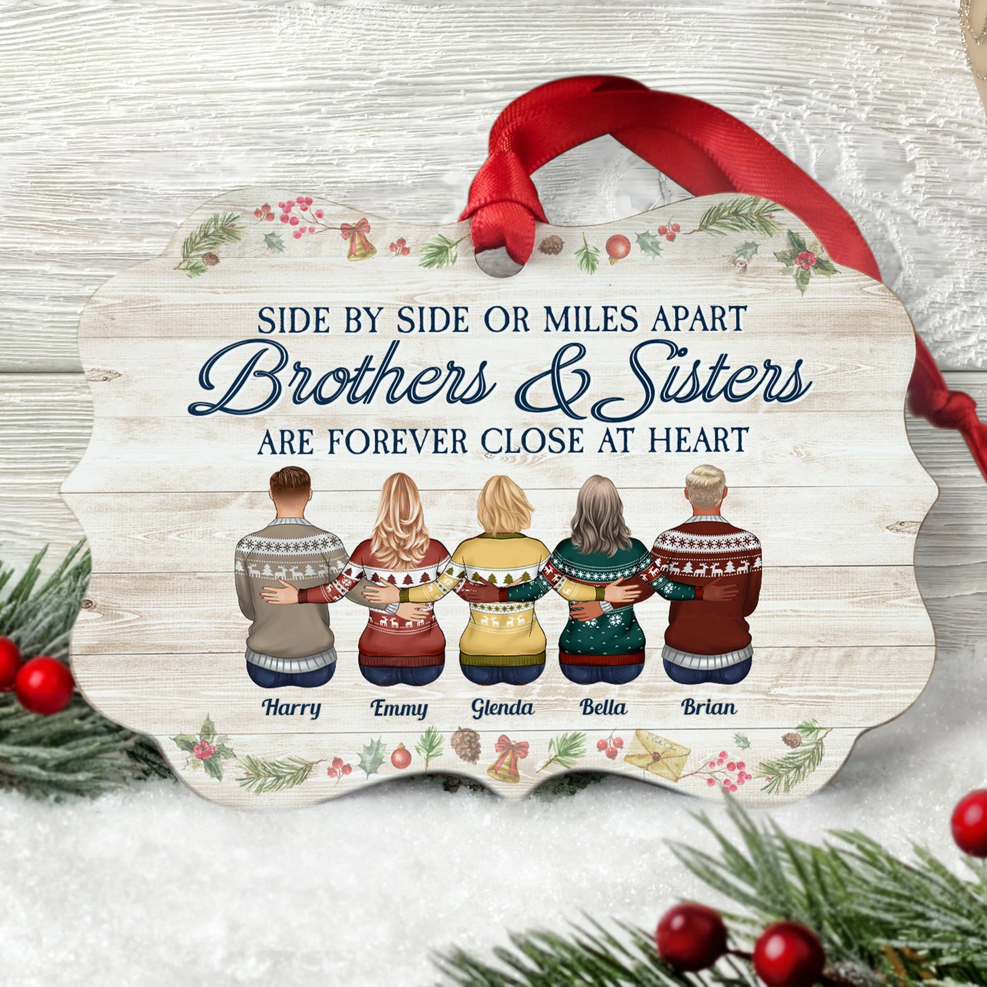 Brothers & Sisters Are Forever Close At Heart - Personalized Aluminum Ornament - Family Hugging - Image 2