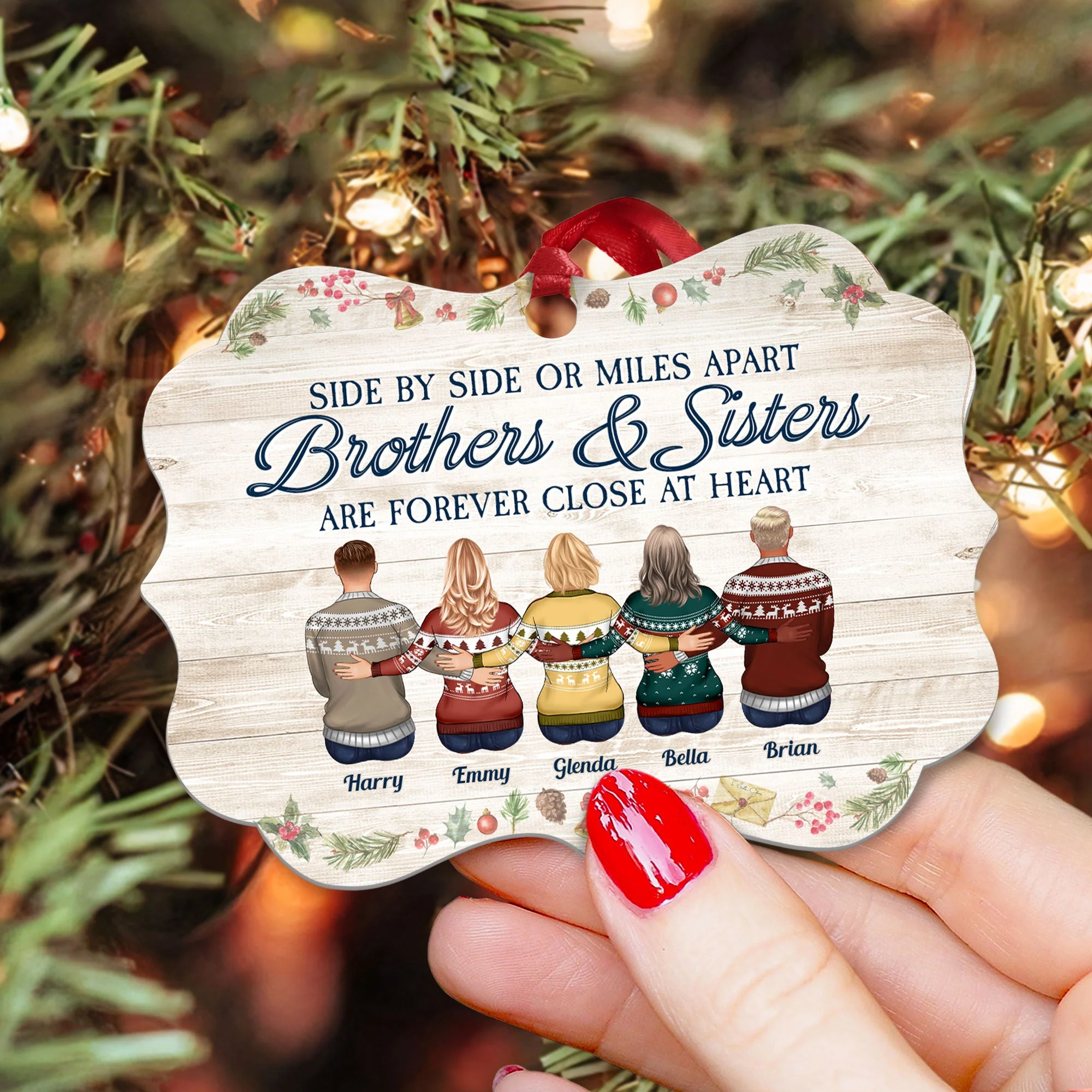 Brothers & Sisters Are Forever Close At Heart - Personalized Aluminum Ornament - Family Hugging - Image 3
