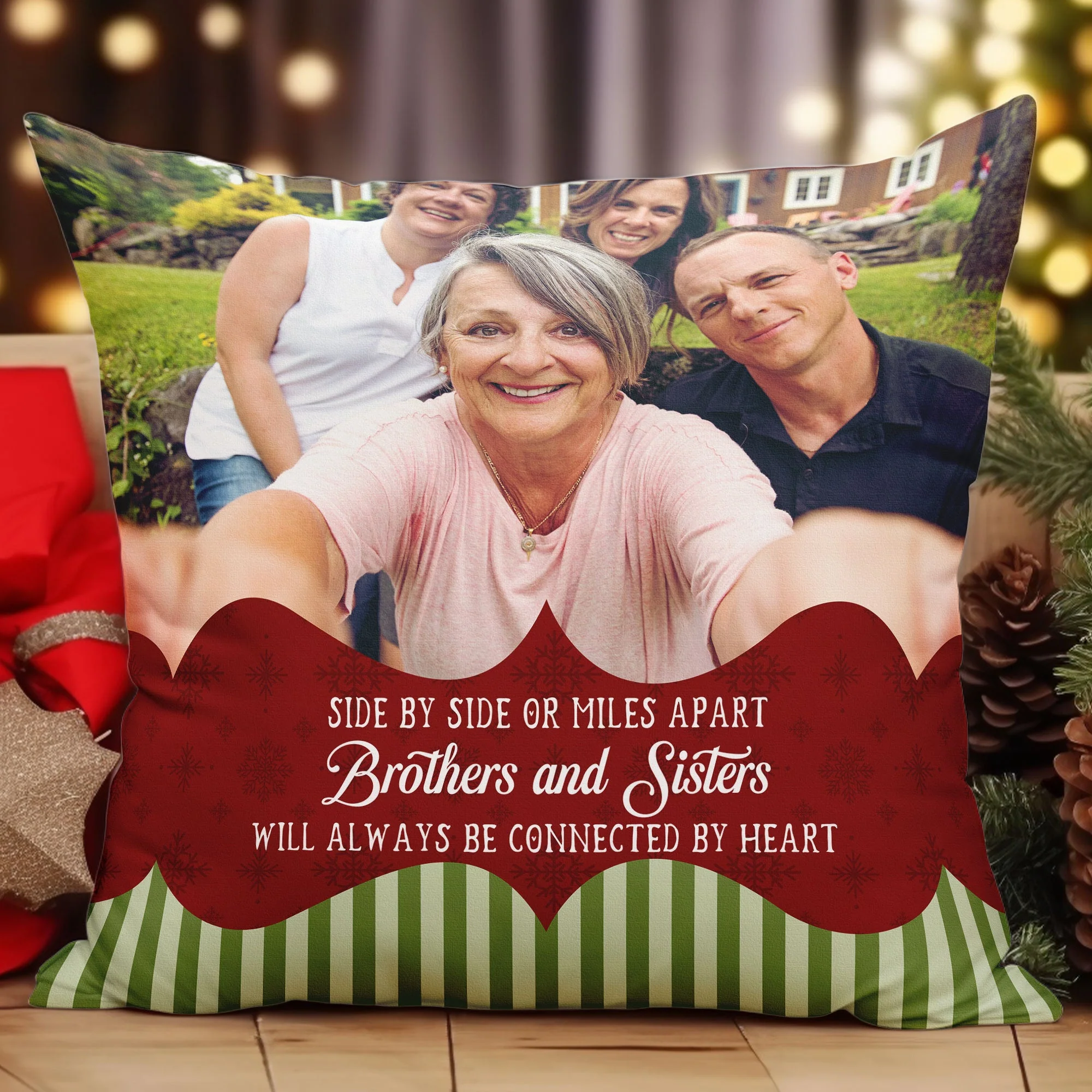Brothers And Sisters Will Always Be Connected By Heart - Personalized Photo Pillow (Insert Included) - Image 2