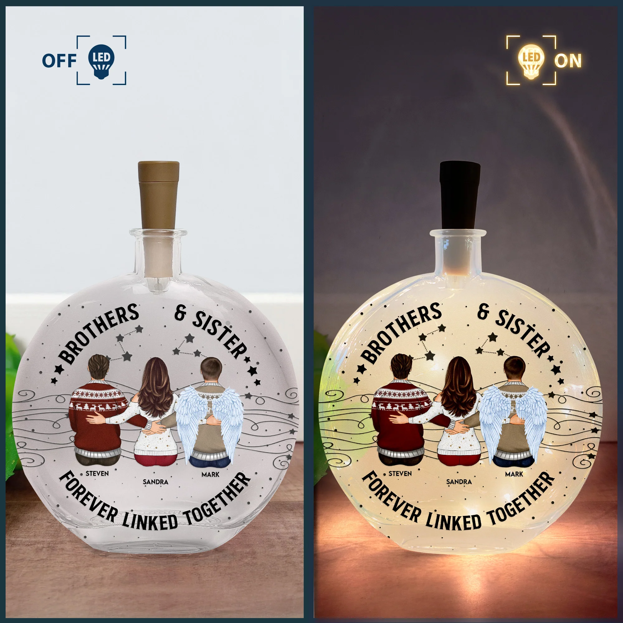 Brothers Sister Forever Linked Together - Personalized Round Flat Bottle Light - Image 5