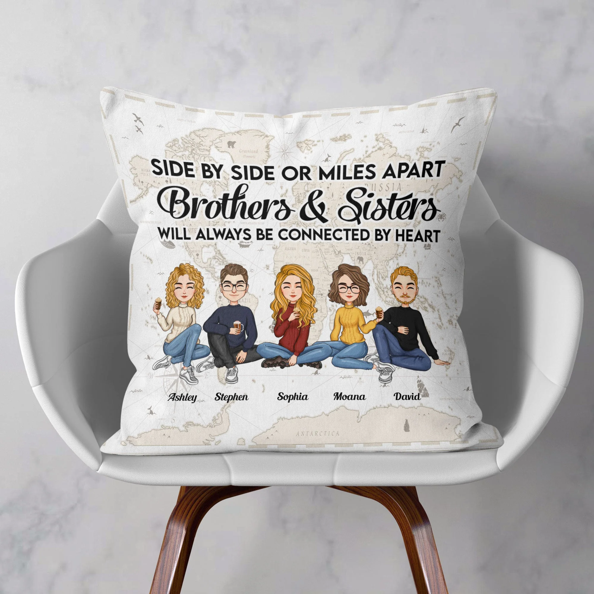 Brothers & Sisters - Always Be Connected By Heart  - Personalized Pillow (Insert Included) - Image 2