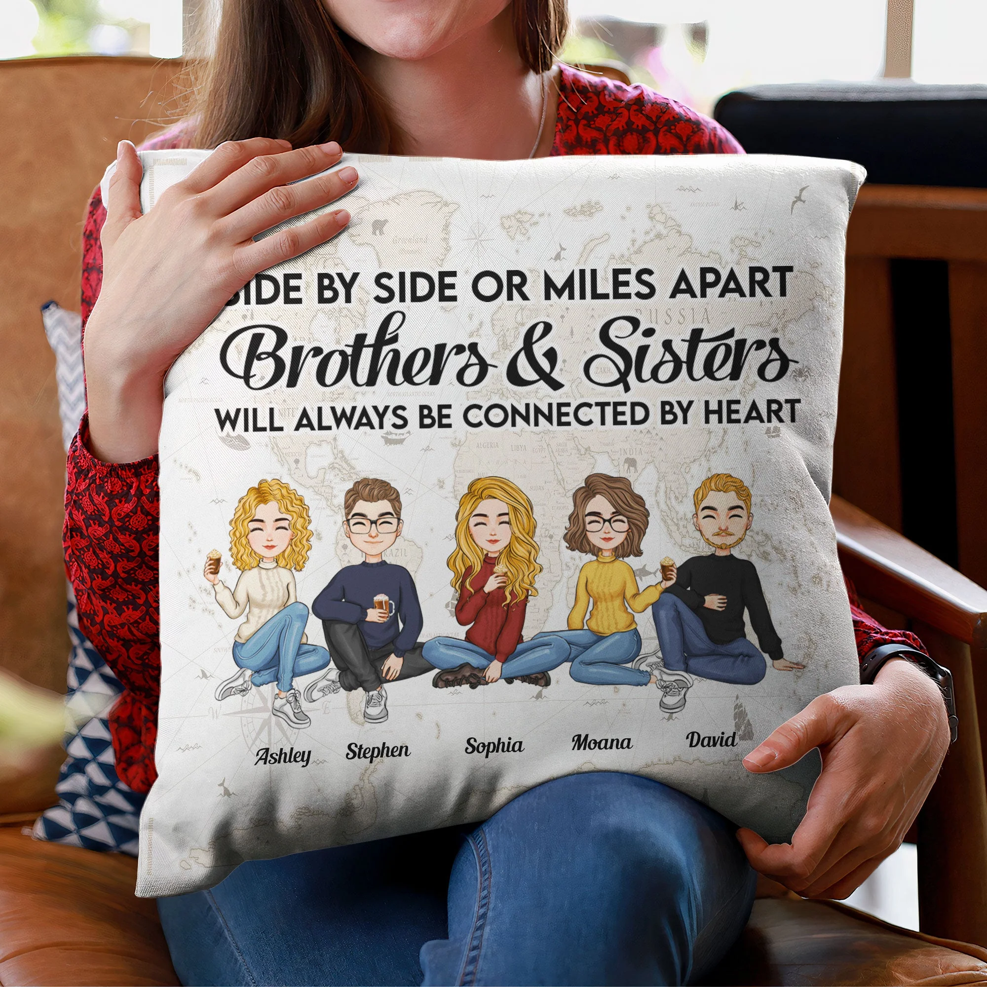 Brothers & Sisters - Always Be Connected By Heart  - Personalized Pillow (Insert Included) - Image 3