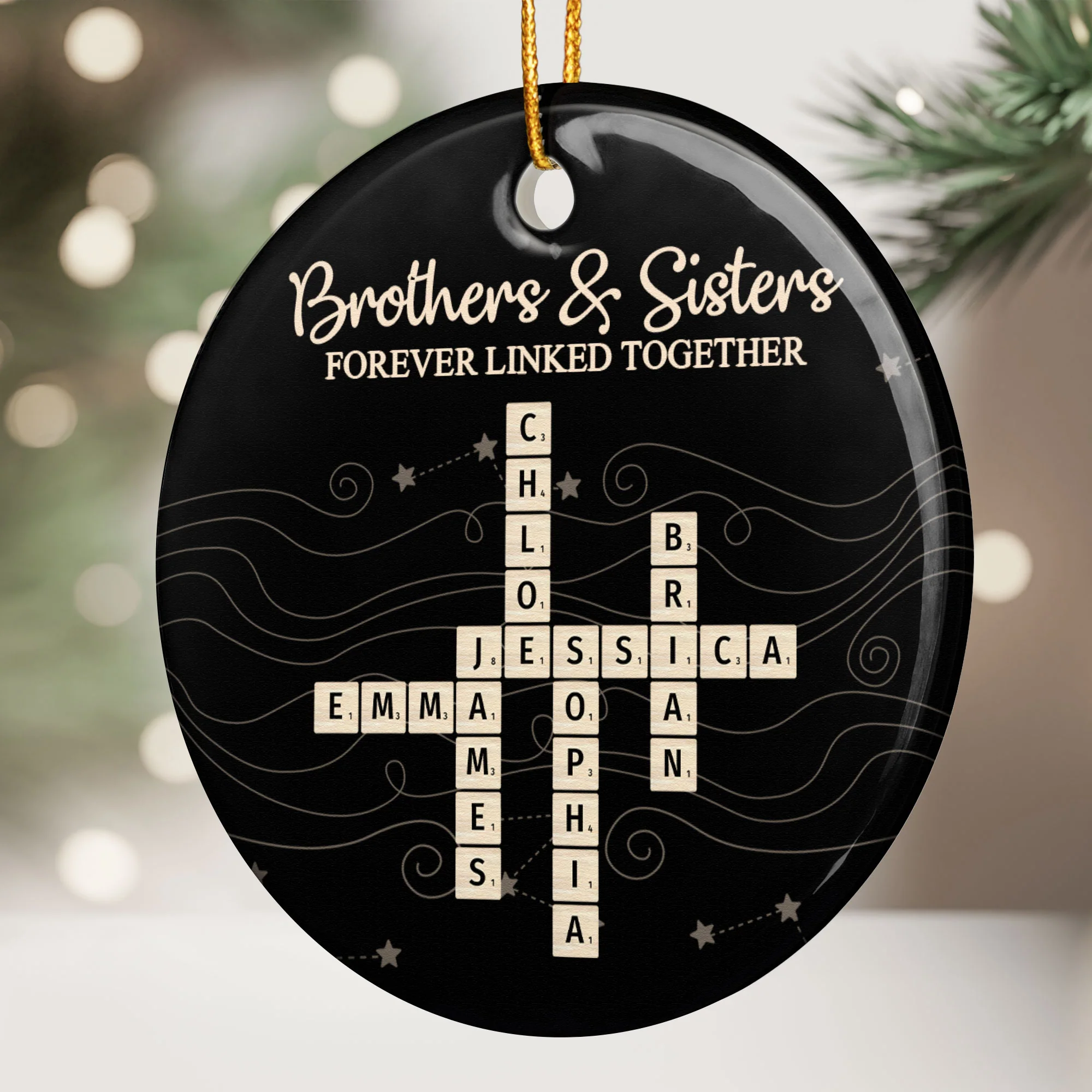 Brothers & Sisters Forever Linked Together New Version - Personalized Ceramic Ornament - Image 2
