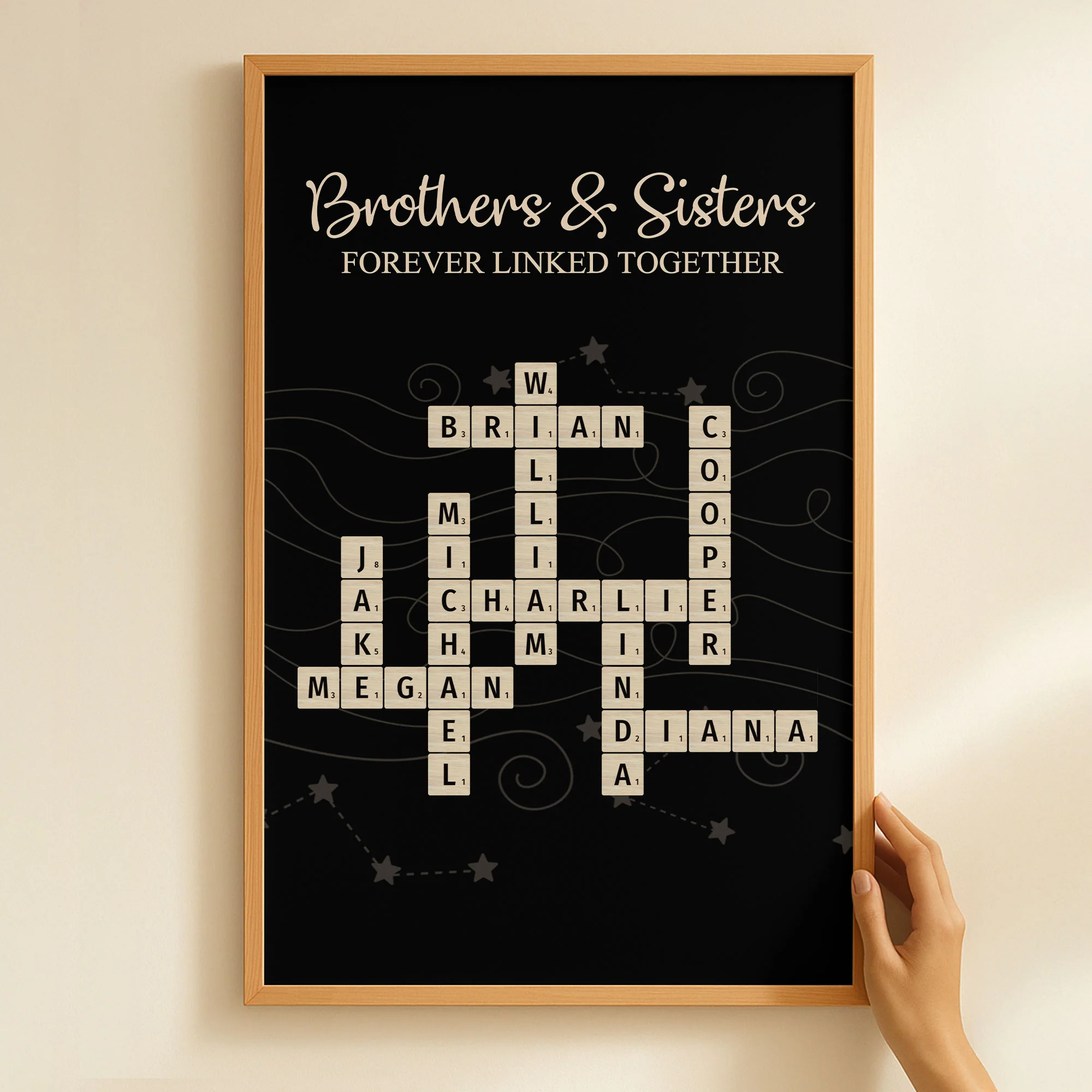 Brothers & Sisters Forever Linked Together Scrabble Custom Name - Personalized Poster - Image 5